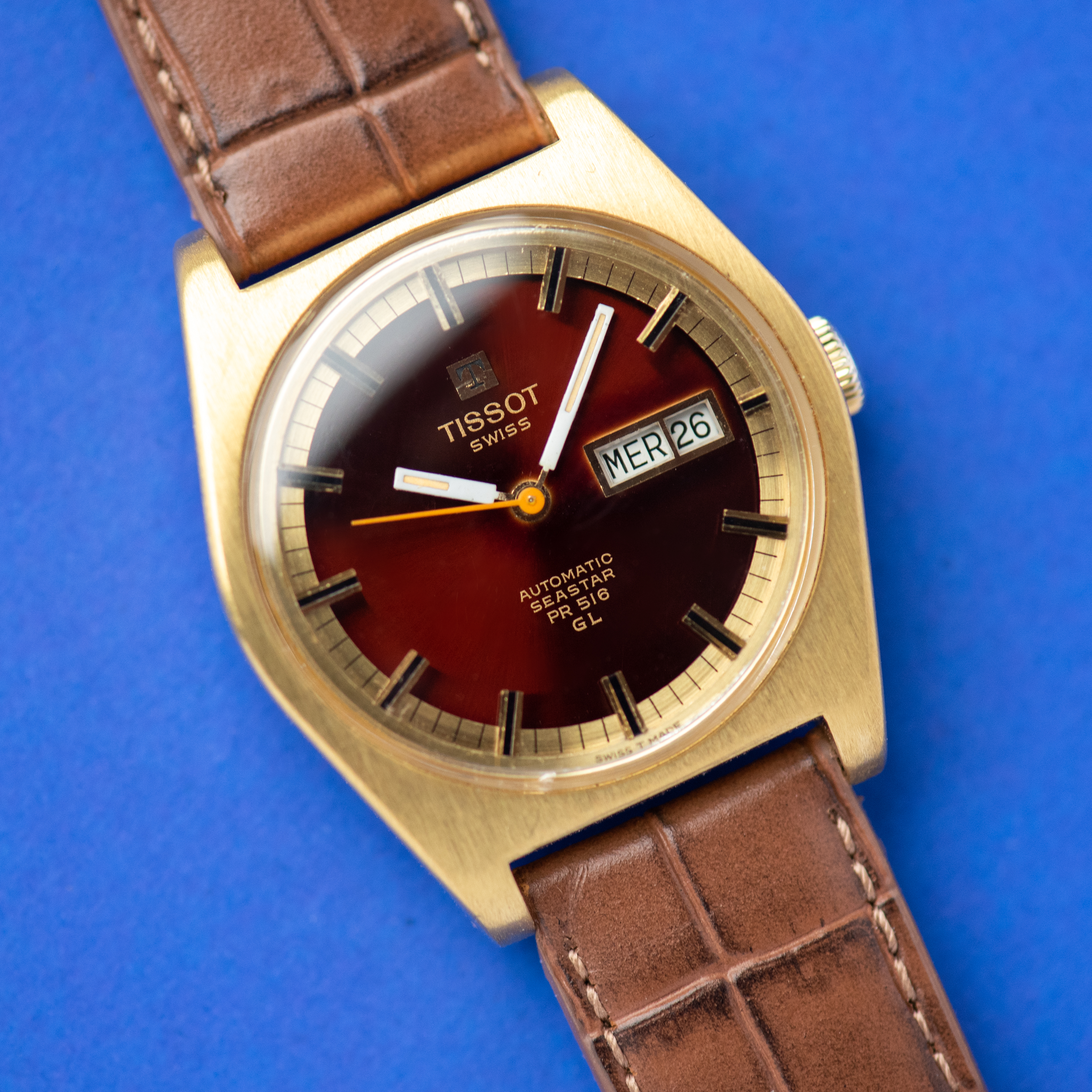 View of Tissot Seastar PR516 GL Bordeaux Day Date Automatic