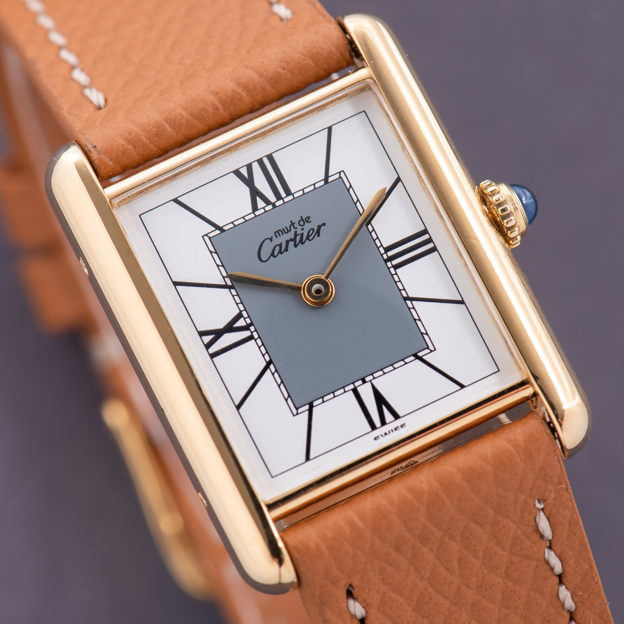 View of Cartier Tank De Must Vermeil Grand Large Model Full Set Réf 590005