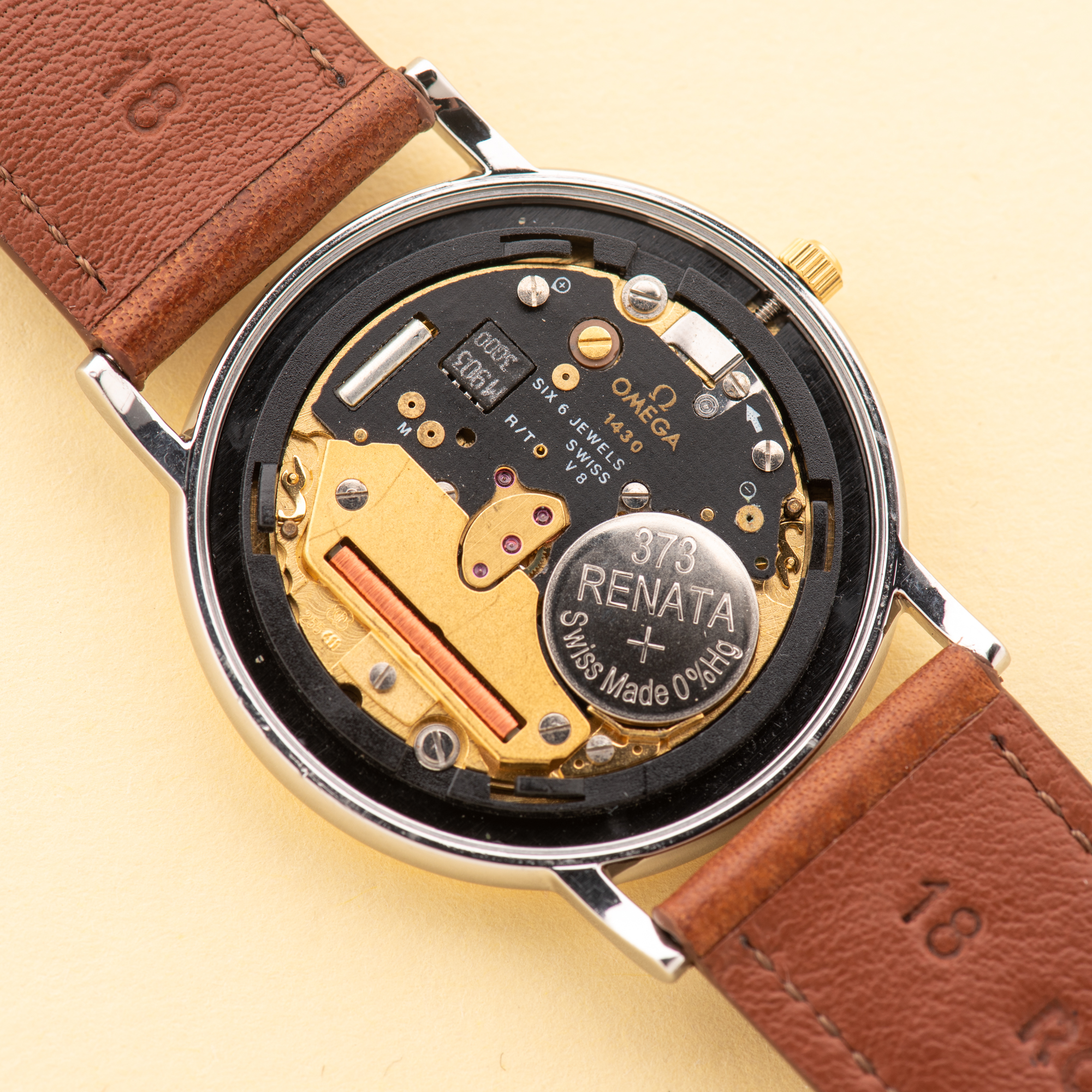 View of Omega de Ville Quartz Gold Steel Blue Dial Ref 196 2430