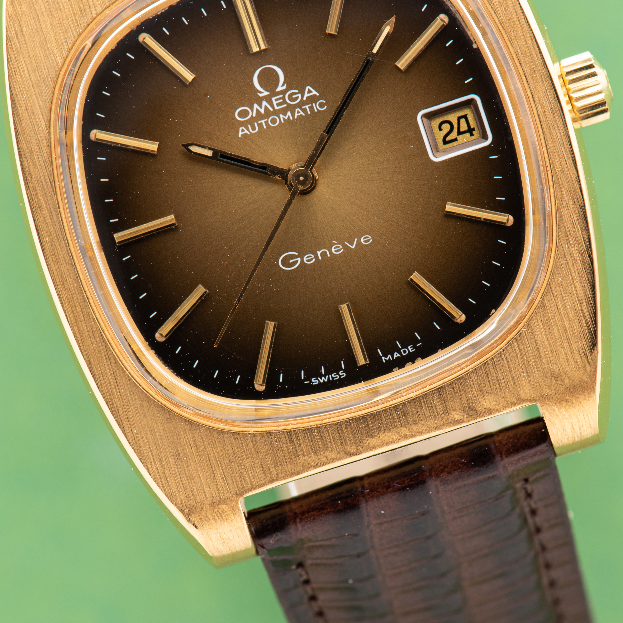 View of Omega Geneva Automatic Date Brown Vignette From 1974 Ref 166.0190