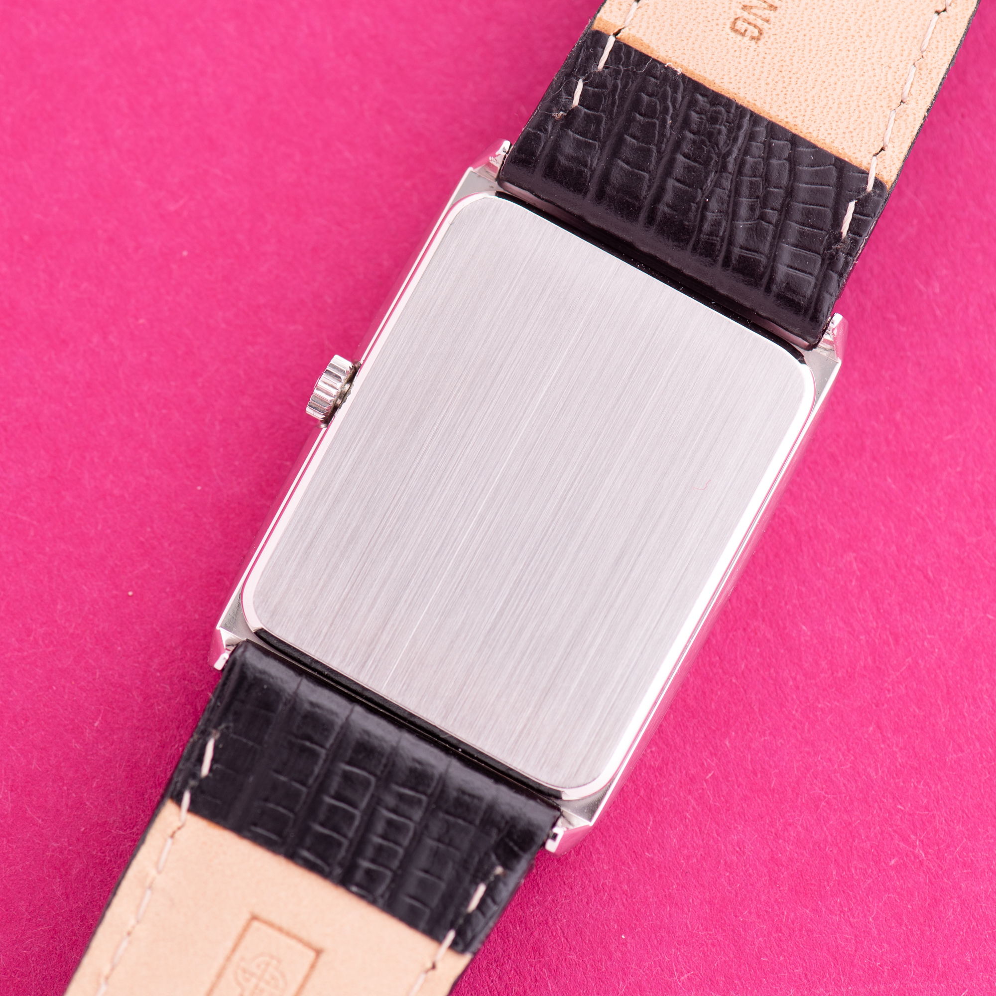 View of Omega Geneva Oversize Tank Rectangular Black dial matt Ref 111.0116