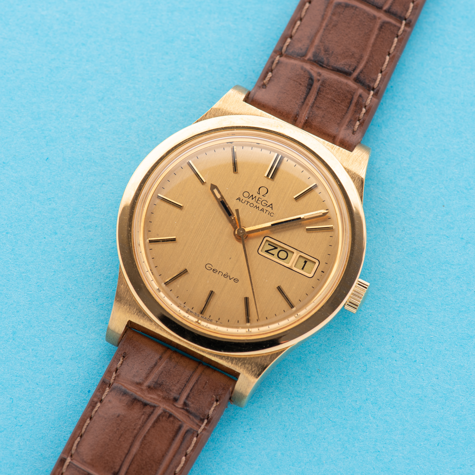 View of Omega Geneva Day Date Automatic Jumbo from 1975 Ref 166.0169