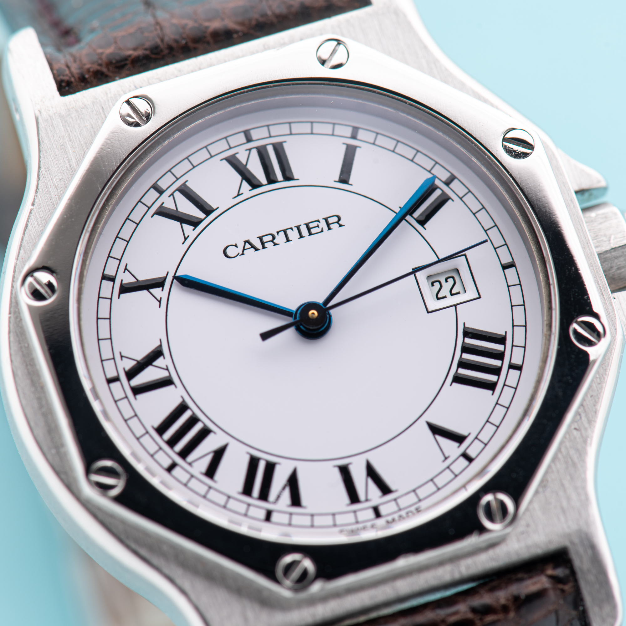View of Cartier Santos Octagon Roman Dial Ref 2965