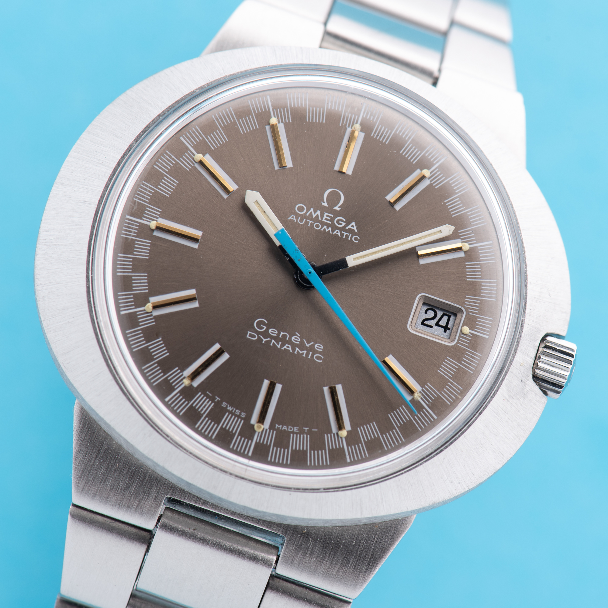 View of Omega Geneva Dynamic Automatic Racing Brown Dial Ref 166.039
