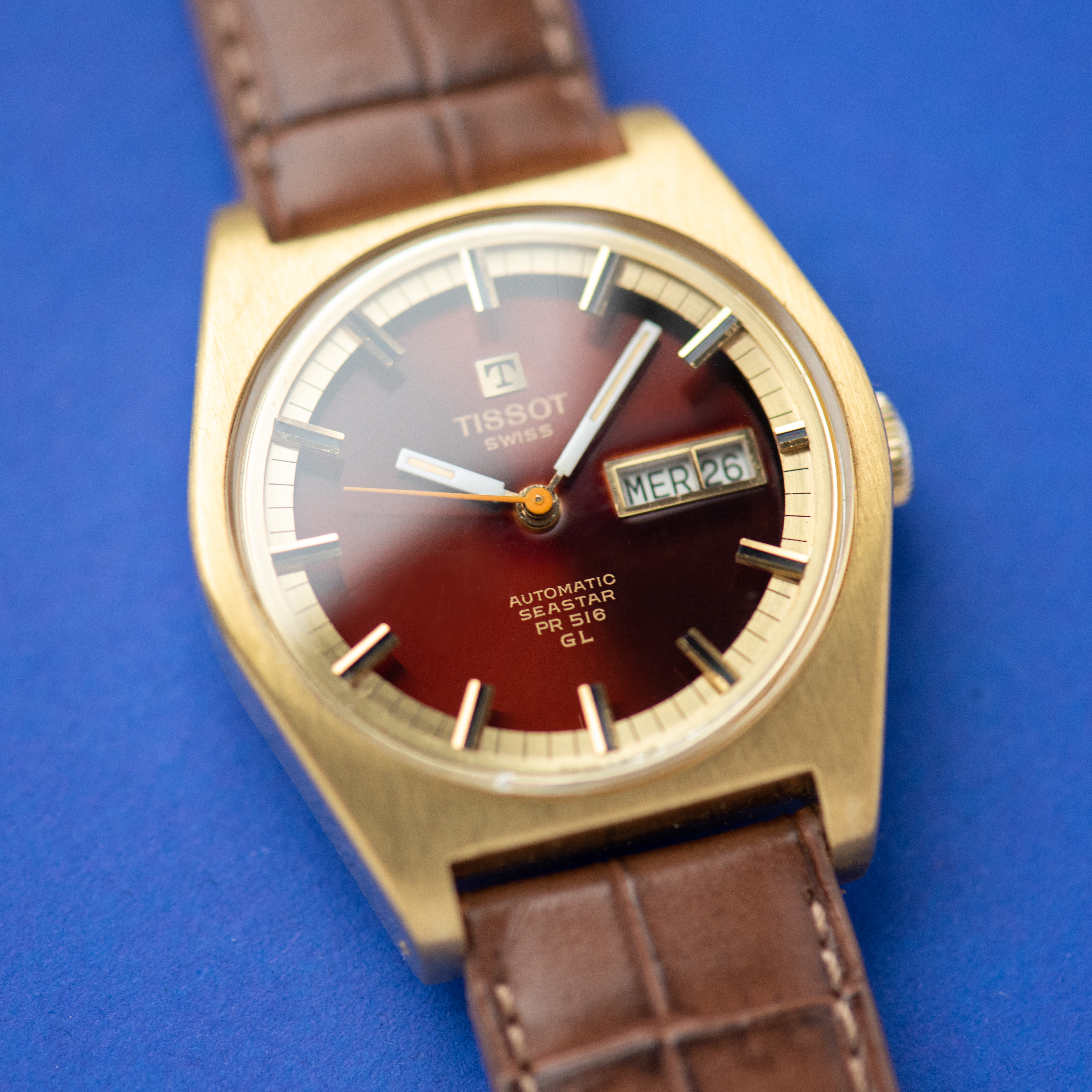 View of Tissot Seastar PR516 GL Bordeaux Day Date Automatic