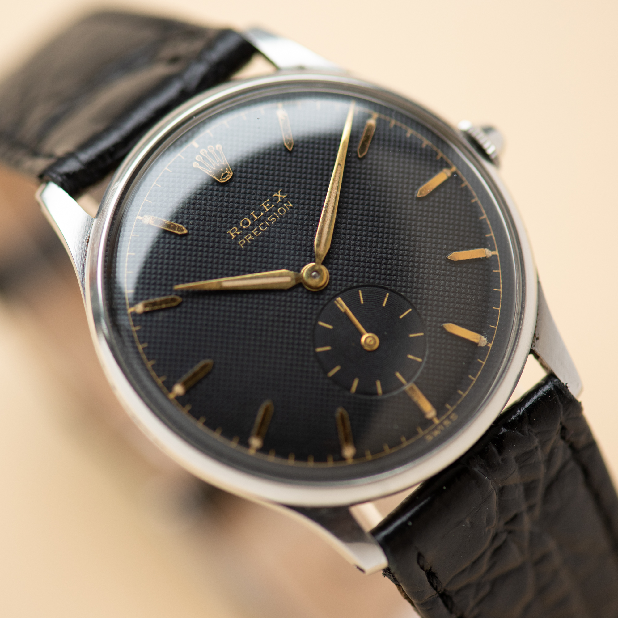 Vue de Rolex Precision Honeycomb texture black dial PIECE UNIQUE Réf 3540
