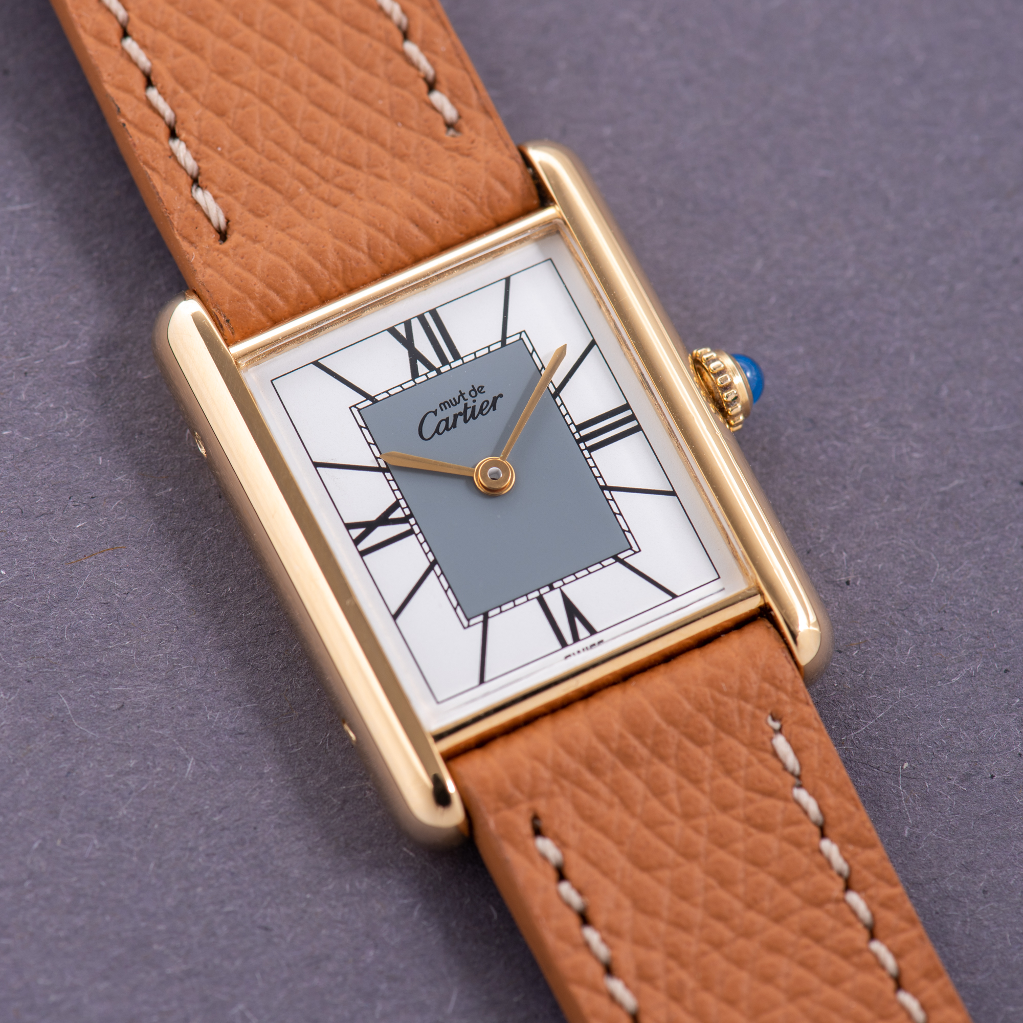 View of Cartier Tank De Must Vermeil Grand Large Model Full Set Réf 590005
