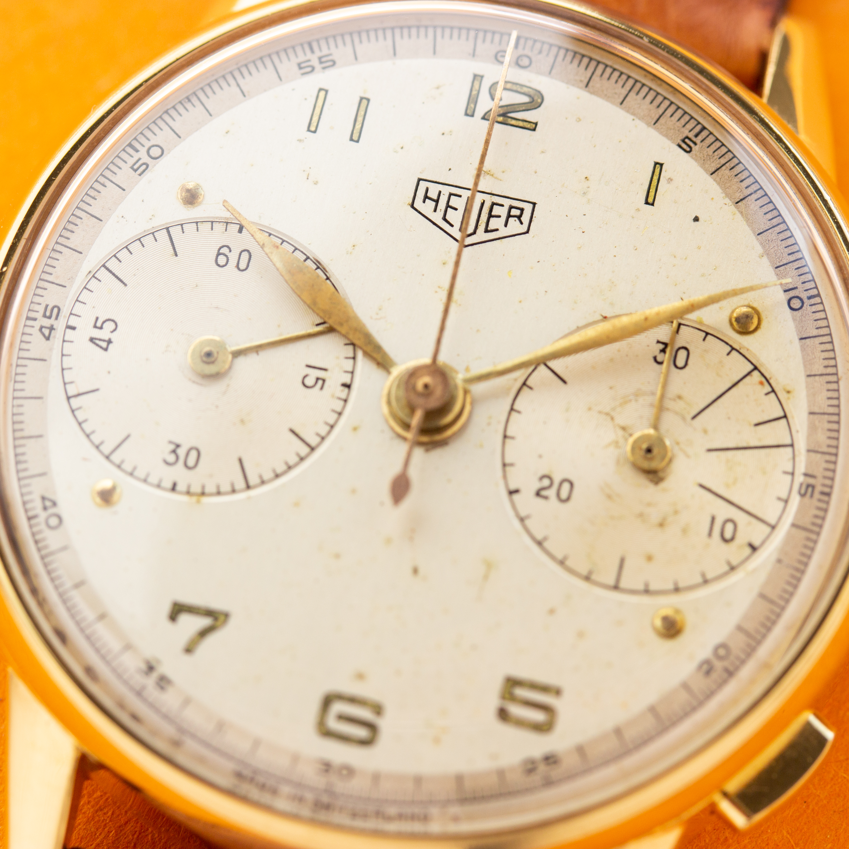 View of Heuer Big Eyes Pre Carrera Chronograph from 1950 réf 418