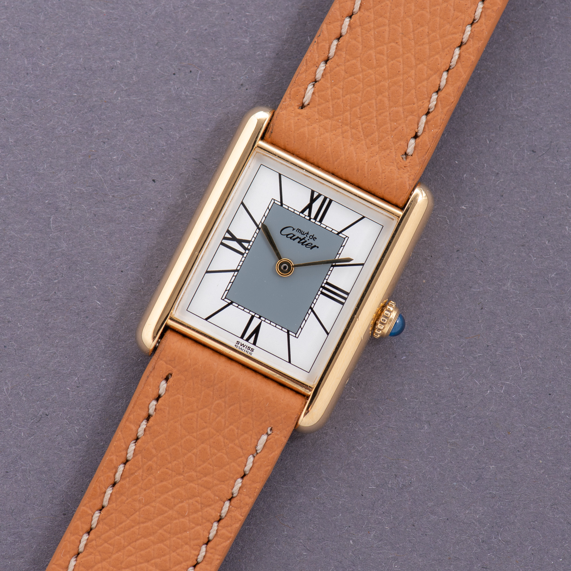 View of Cartier Tank De Must Vermeil Grand Large Model Full Set Réf 590005