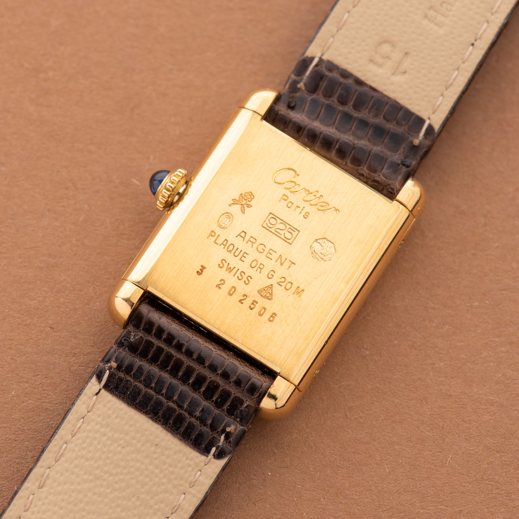 View of Cartier Must de Tank de Must Vermeil PM Trinity Dial