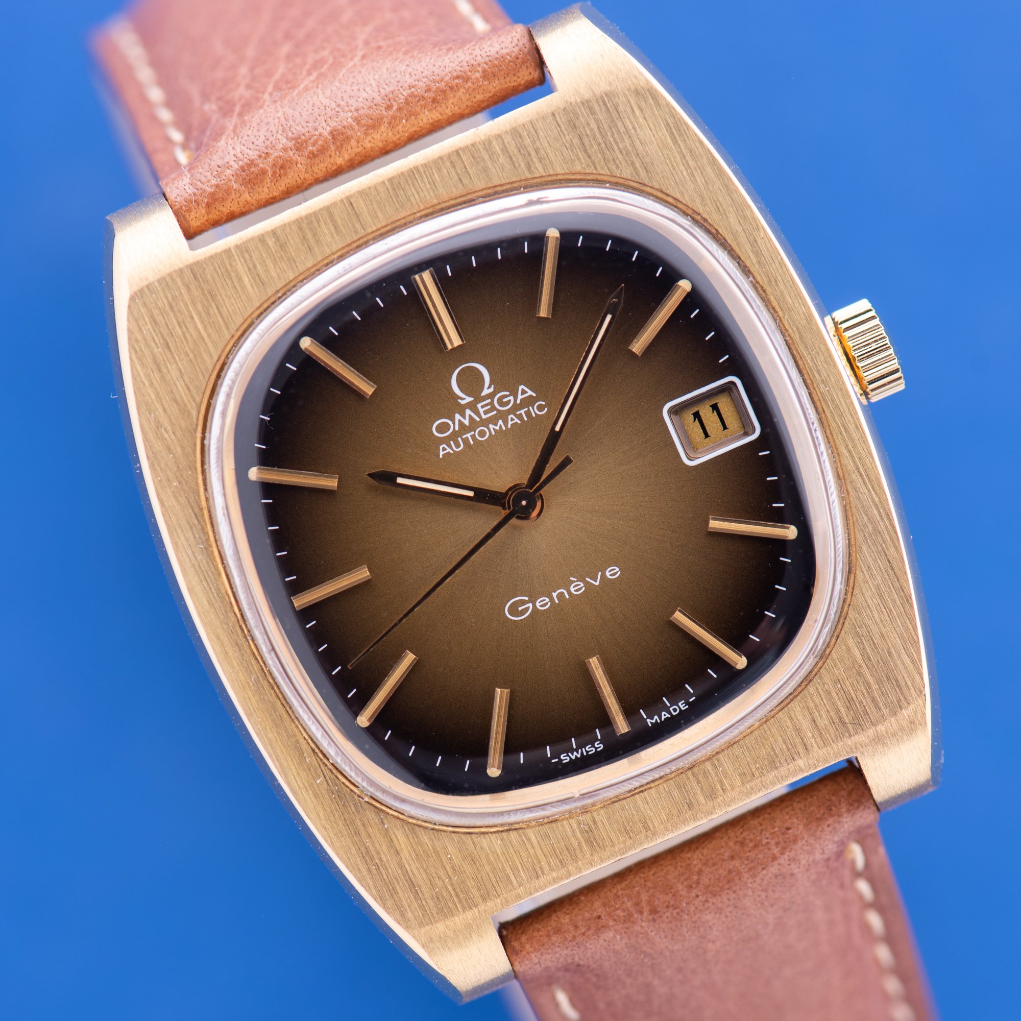 Vue de Omega Genève Automatic Date Brown Vignette From 1973 Réf 166.0190
