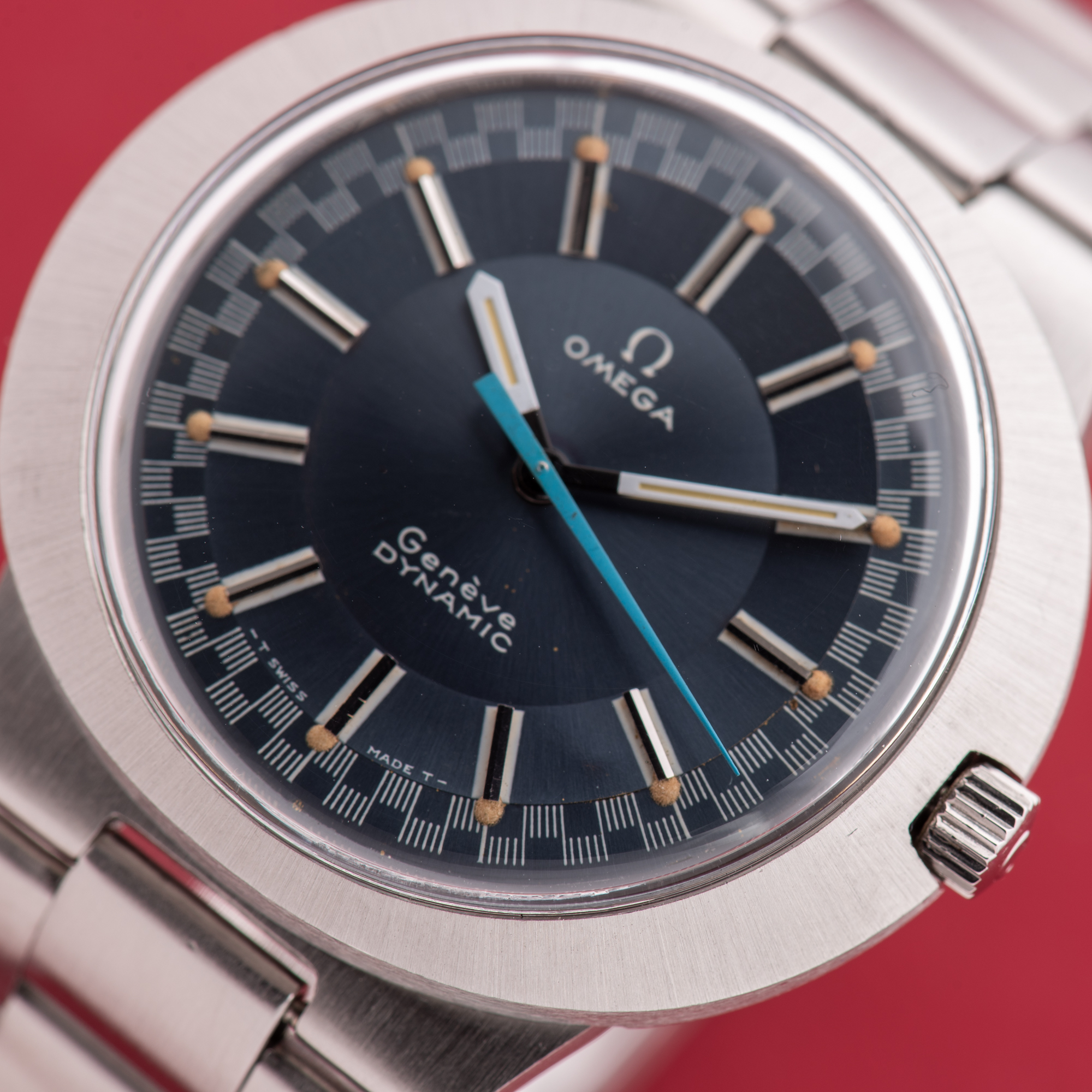 View of Omega Geneva Dynamic Racing Blue Dial Ref 135.333