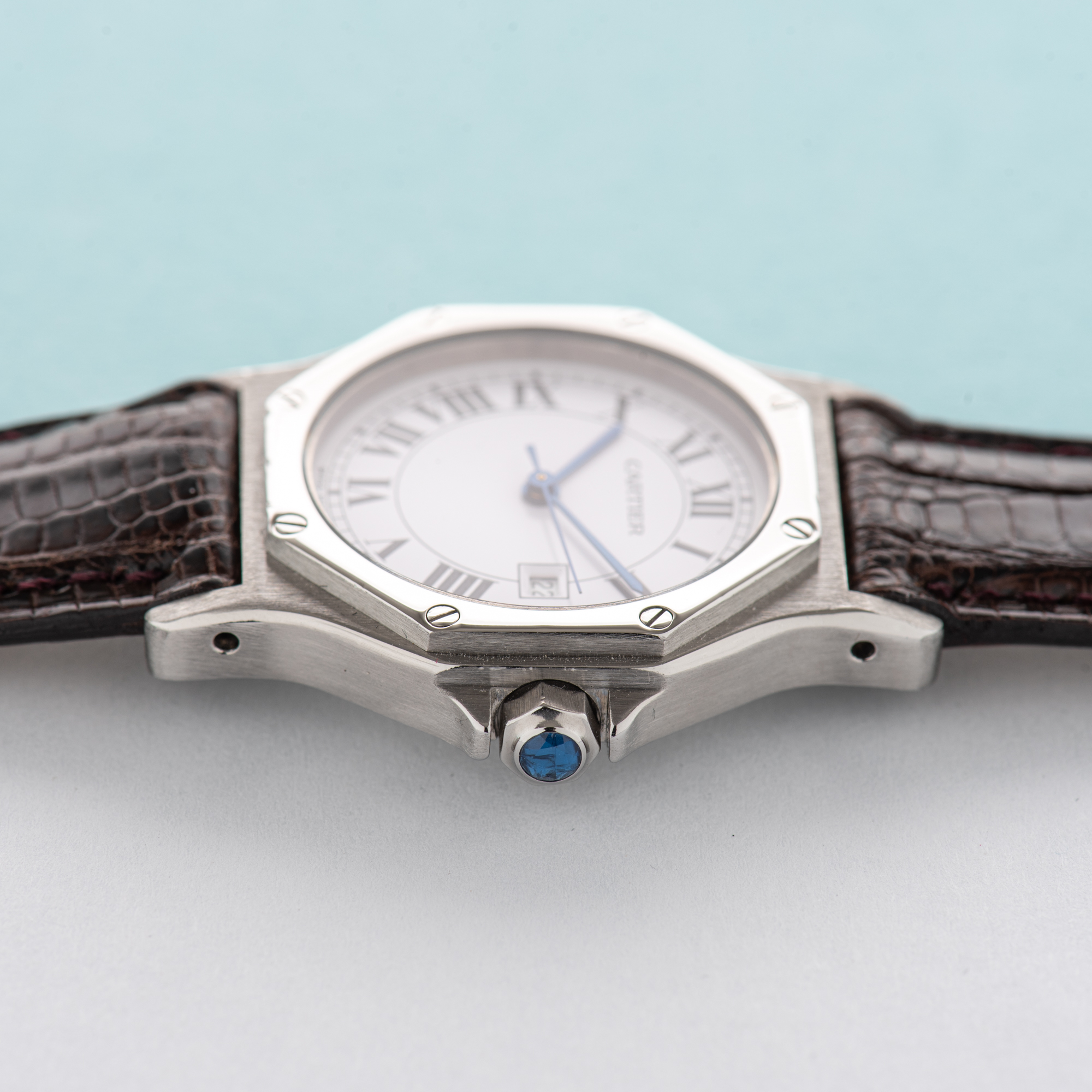 View of Cartier Santos Octagon Roman Dial Ref 2965