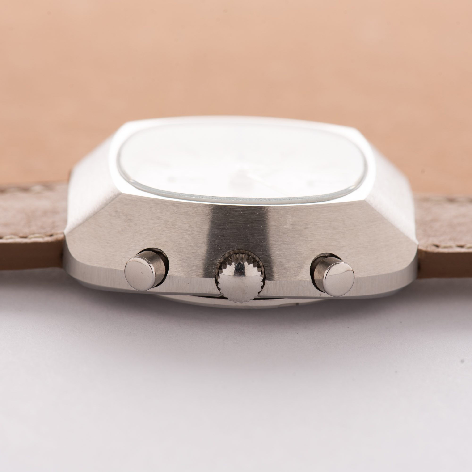View of Orator Chronograph Day Date Valjoux 7750 Oversize 70s 80s Réf 64-76