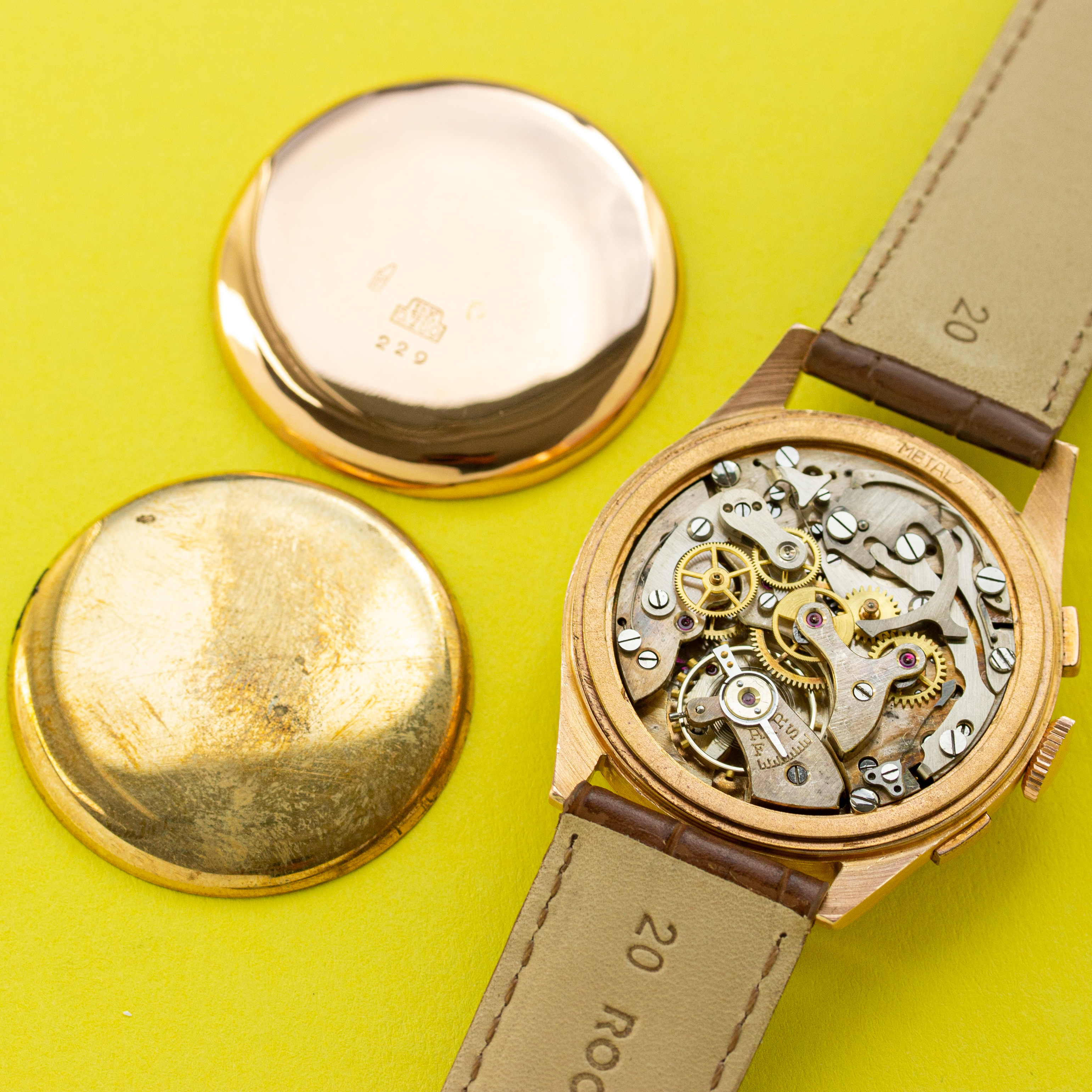 View of Chronograph Switzerland Oversize Copper Dial 18K Rosé Gold