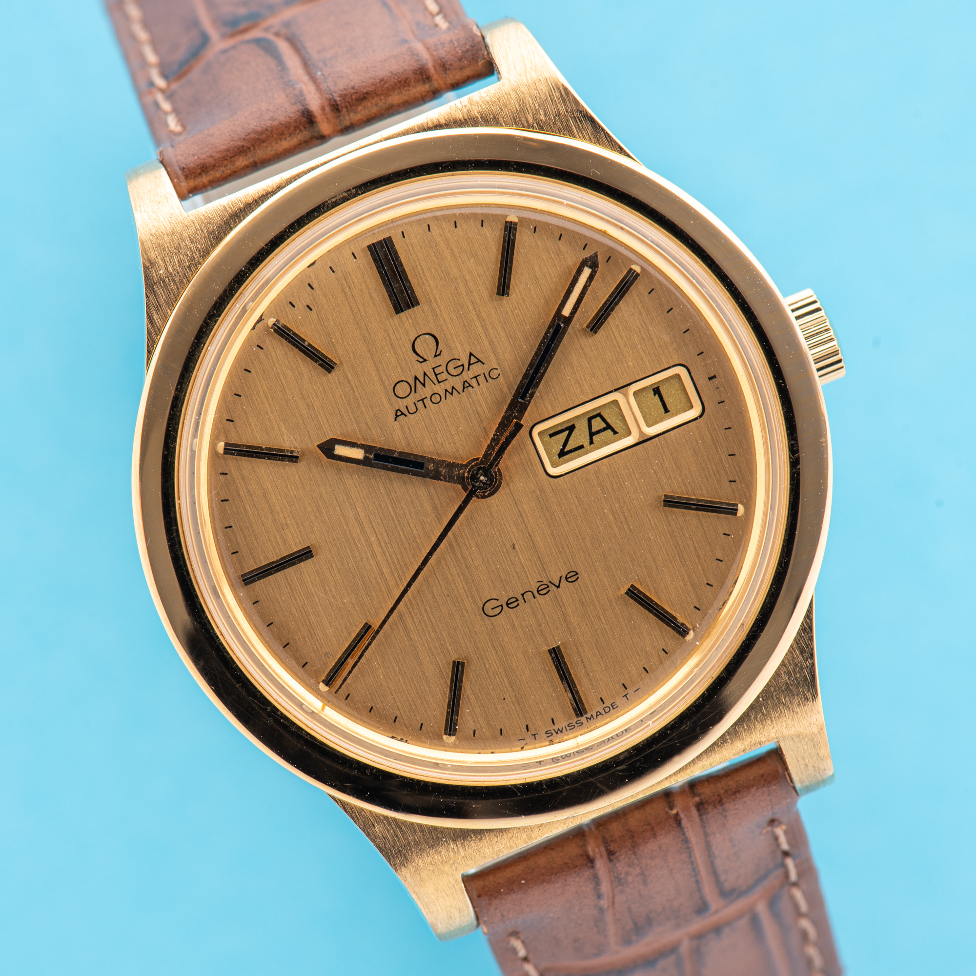 View of Omega Geneva Day Date Automatic Jumbo from 1975 Ref 166.0169