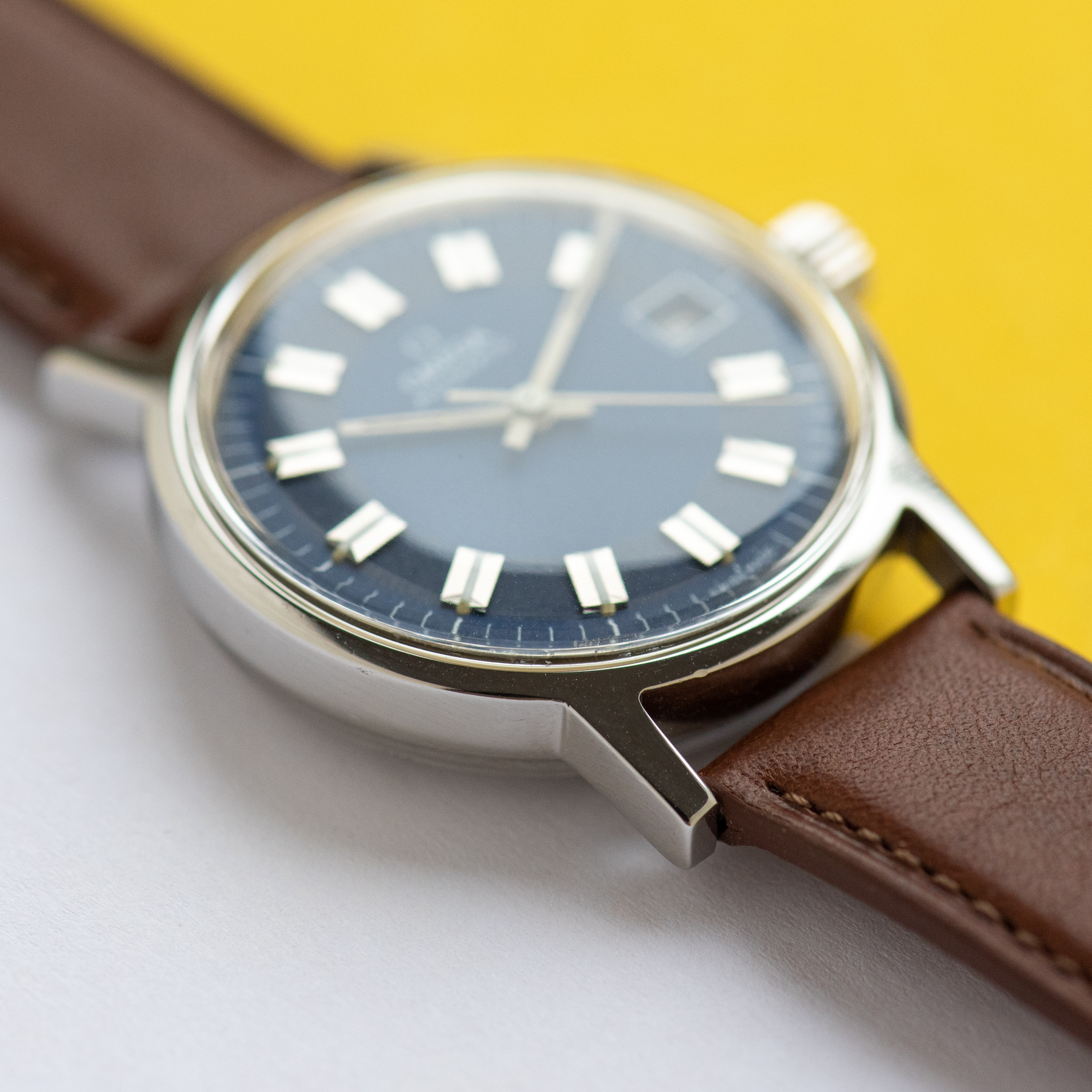 View of Omega Automatic Blue Rare Bullseye Dial Ref 166.0098