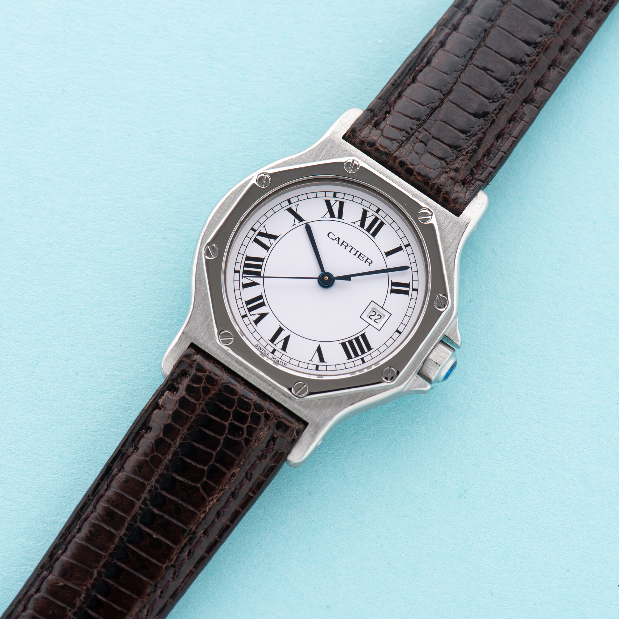 View of Cartier Santos Octagon Roman Dial Ref 2965