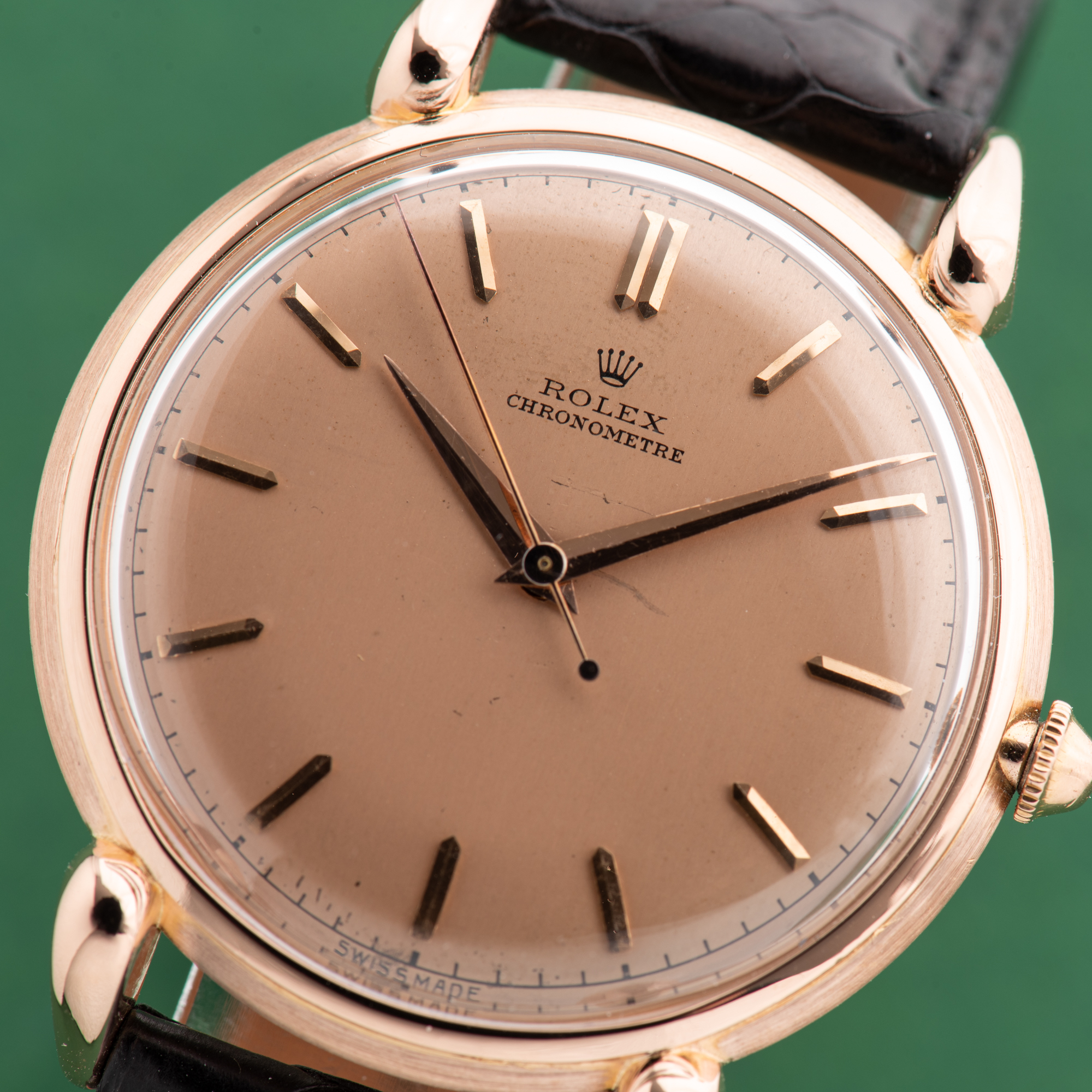 Zicht op Rolex Roze Chronometer op roze goud Rosé 18K Oversize Jumbo Teardrop Ref 4364