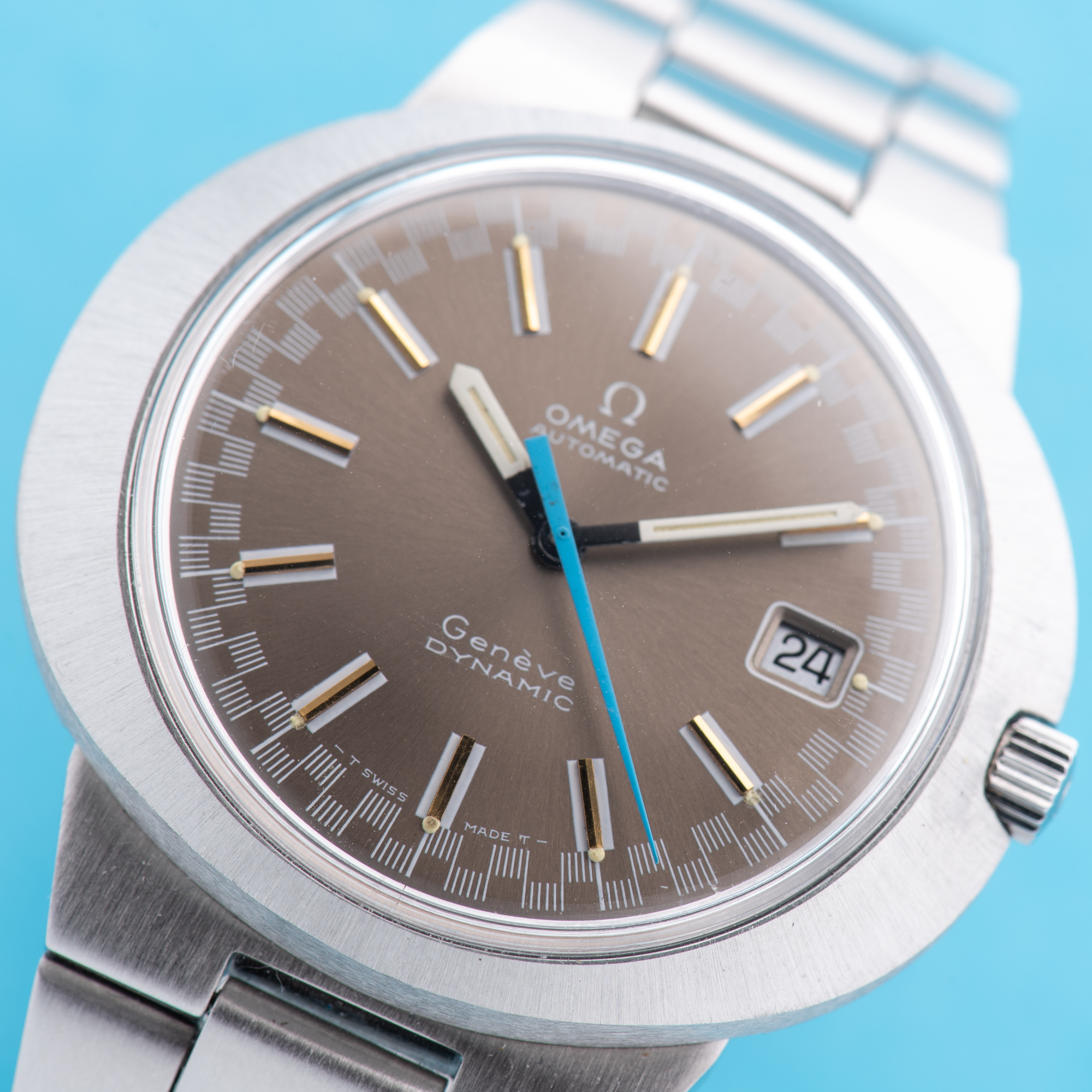 View of Omega Geneva Dynamic Automatic Racing Brown Dial Ref 166.039