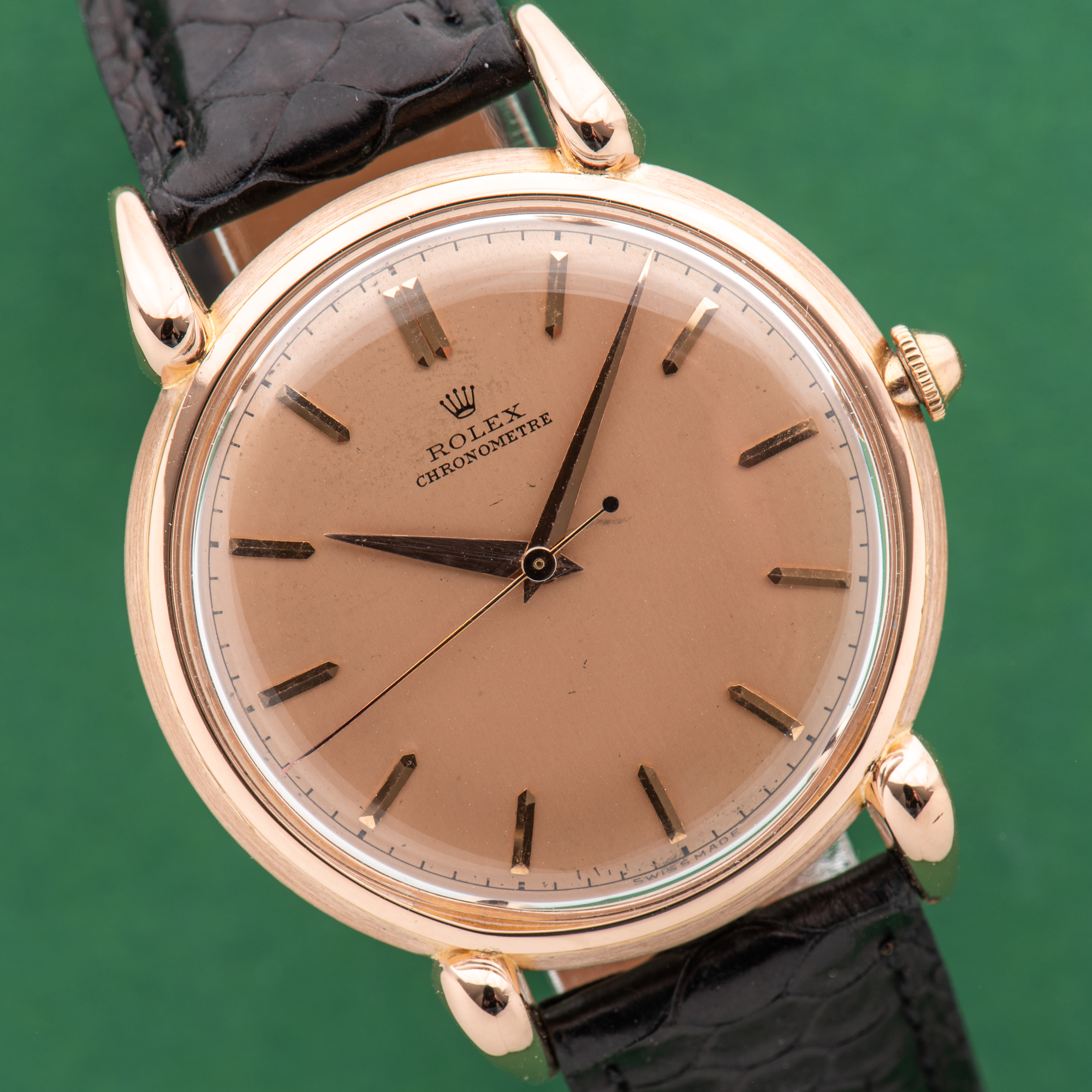 Zicht op Rolex Roze Chronometer op roze goud Rosé 18K Oversize Jumbo Teardrop Ref 4364
