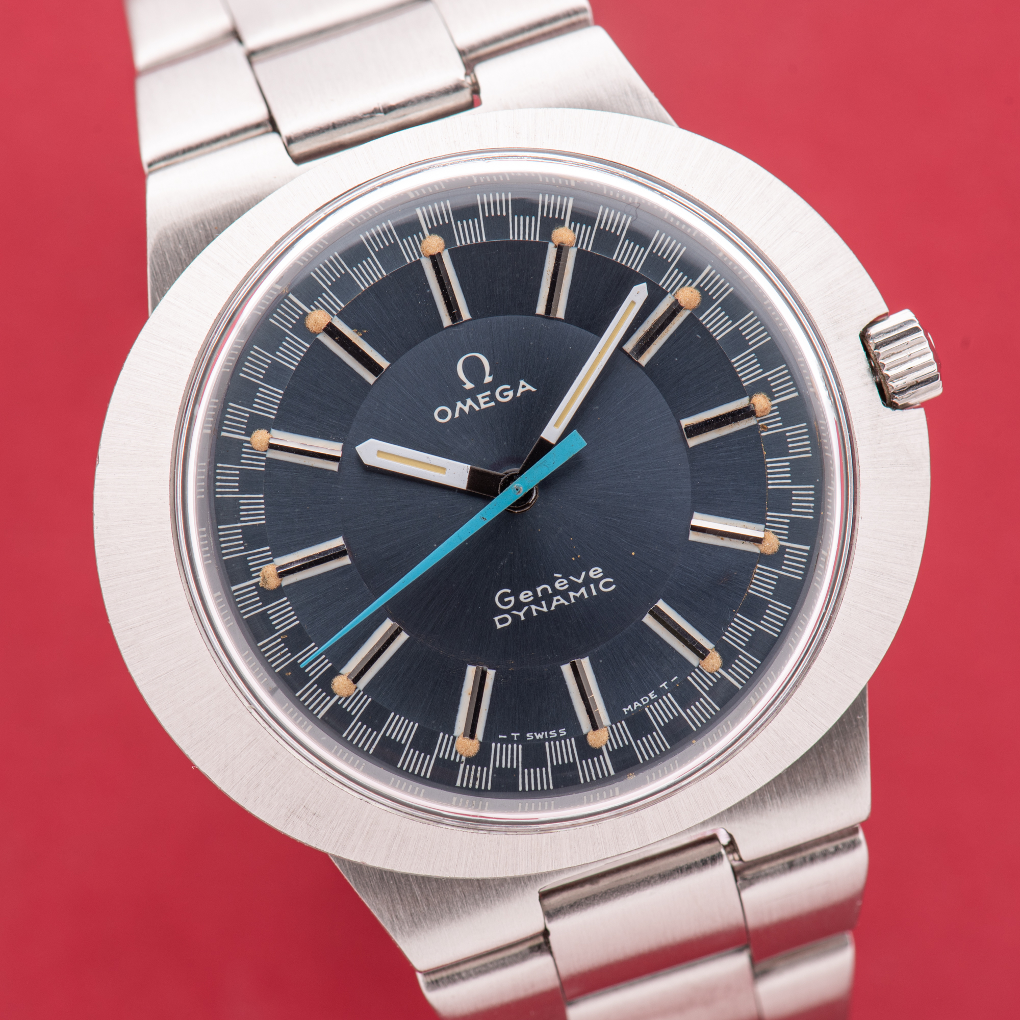 View of Omega Geneva Dynamic Racing Blue Dial Ref 135.333