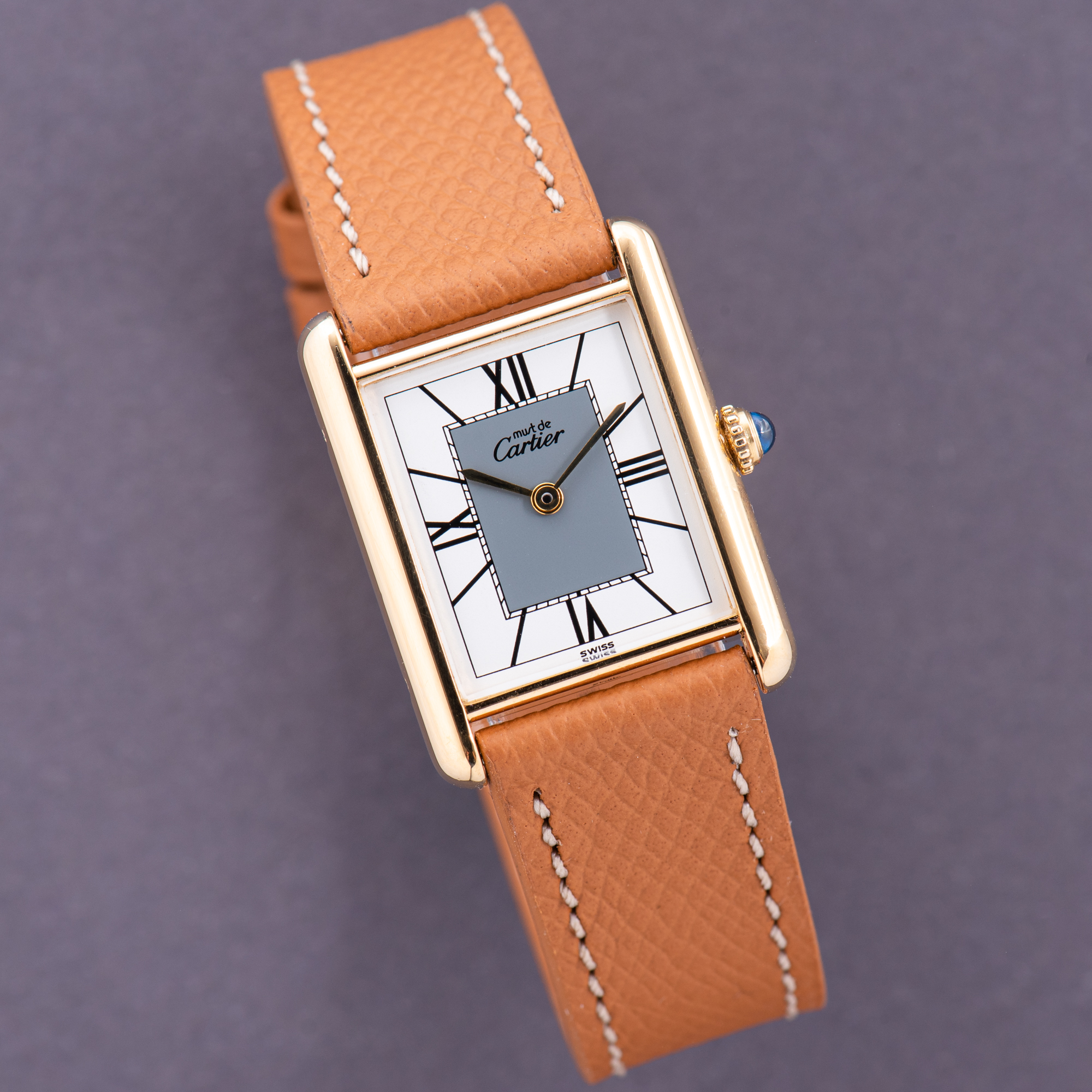 View of Cartier Tank De Must Vermeil Grand Large Model Full Set Réf 590005