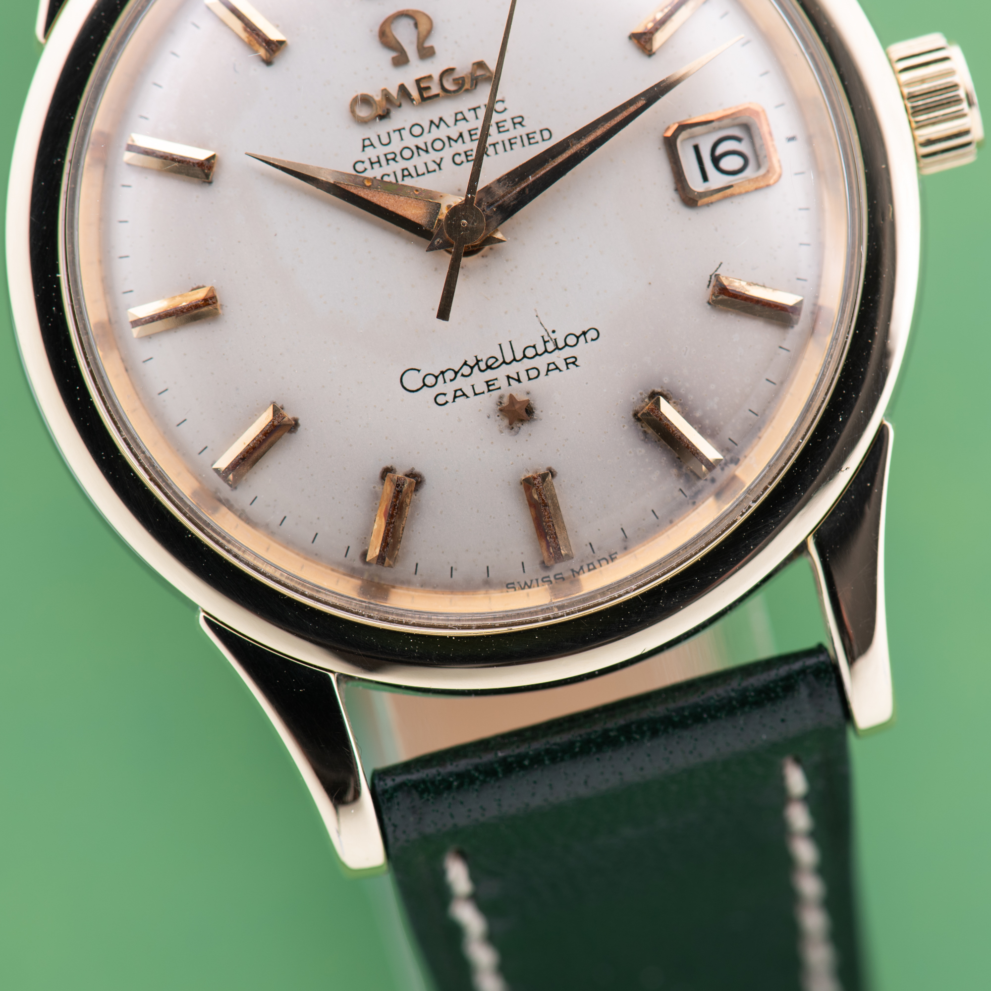 View of Omega Constellation Calendar 18K Gold/Steel Cal 504 from 1959 Ref 2943
