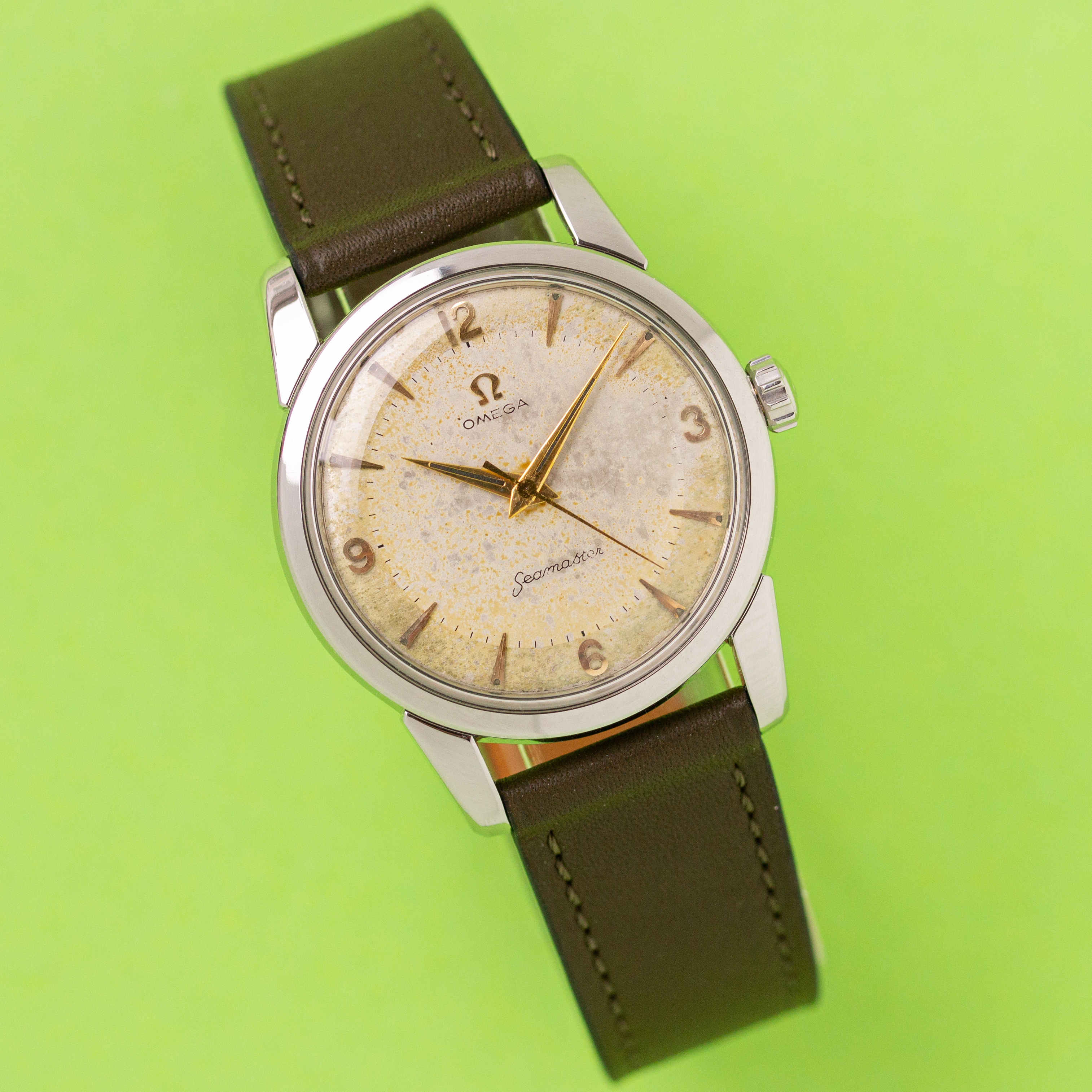 View of Omega Seamaster Patina Beefy Lugs Ref 2759