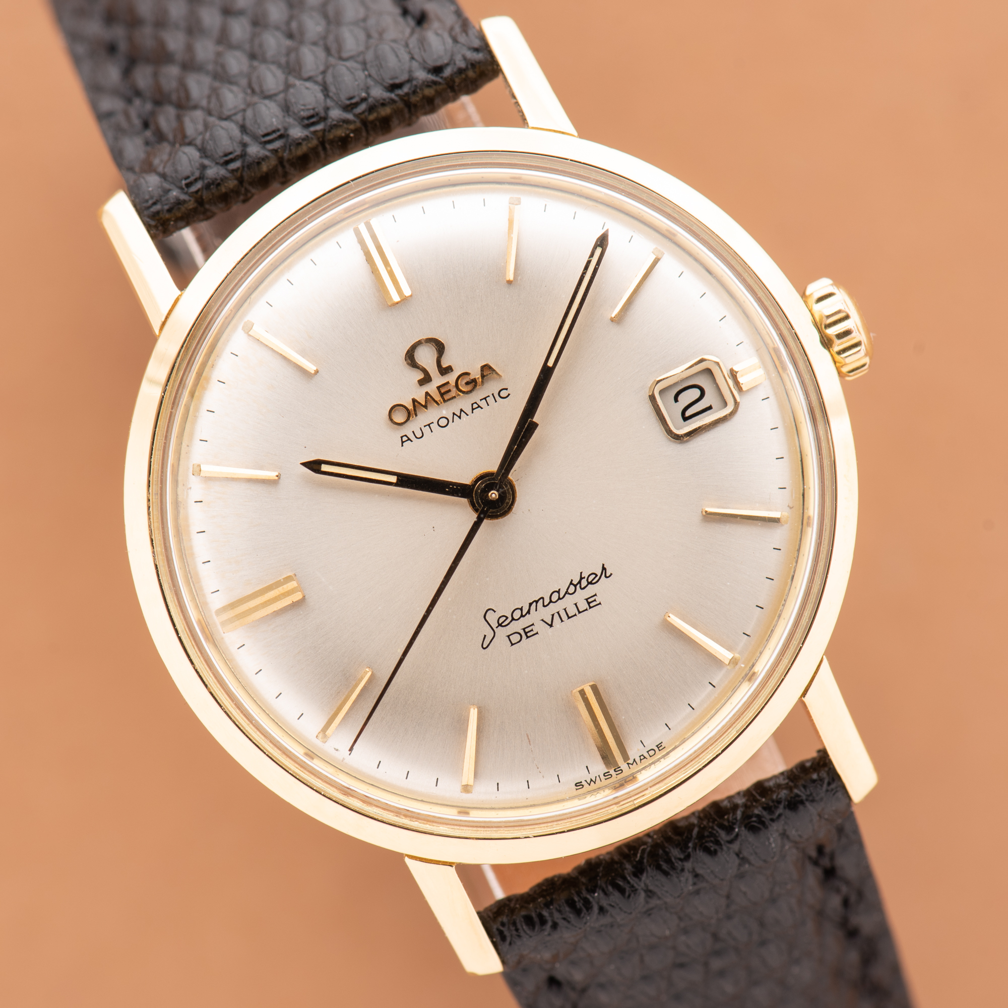 View of Omega Seamaster De Ville Date Automatic 18K Yellow Gold Ref 166,020 from 1962