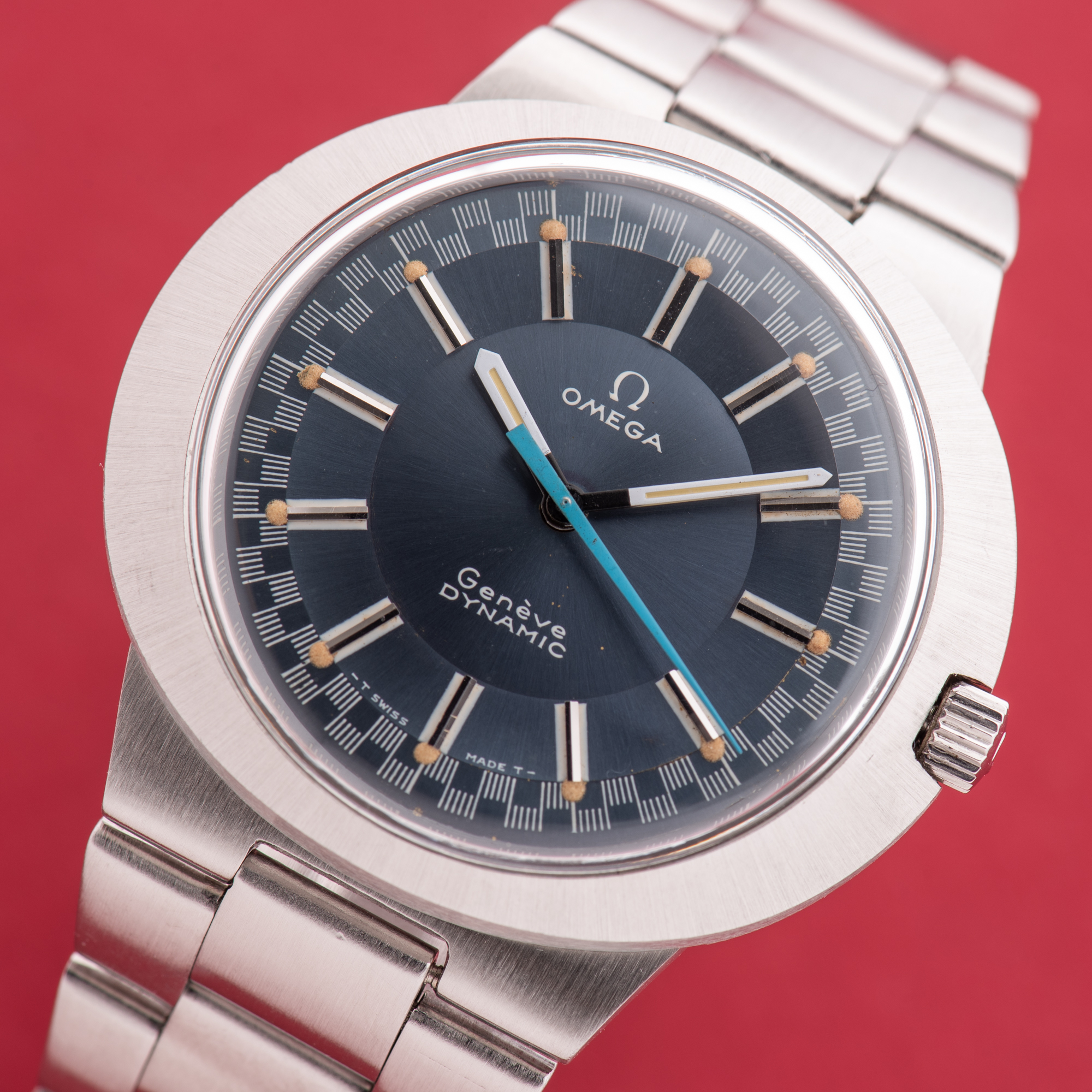 View of Omega Geneva Dynamic Racing Blue Dial Ref 135.333