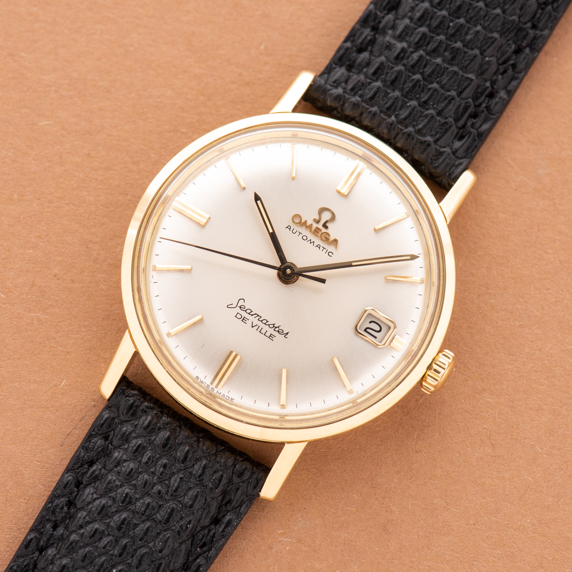 View of Omega Seamaster De Ville Date Automatic 18K Yellow Gold Ref 166,020 from 1962
