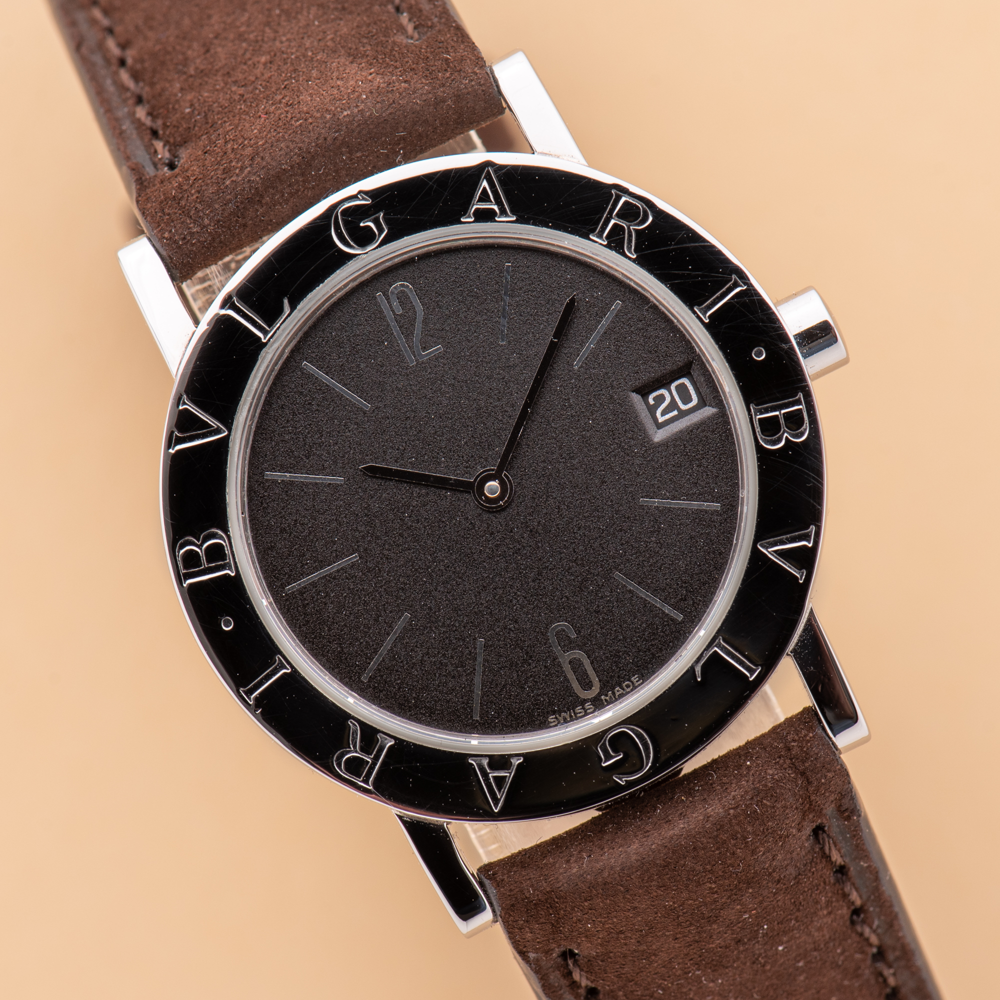 Vue de Bulgari Diagono Solotempo Date 30 Black Matte Dial Réf BB30SLD