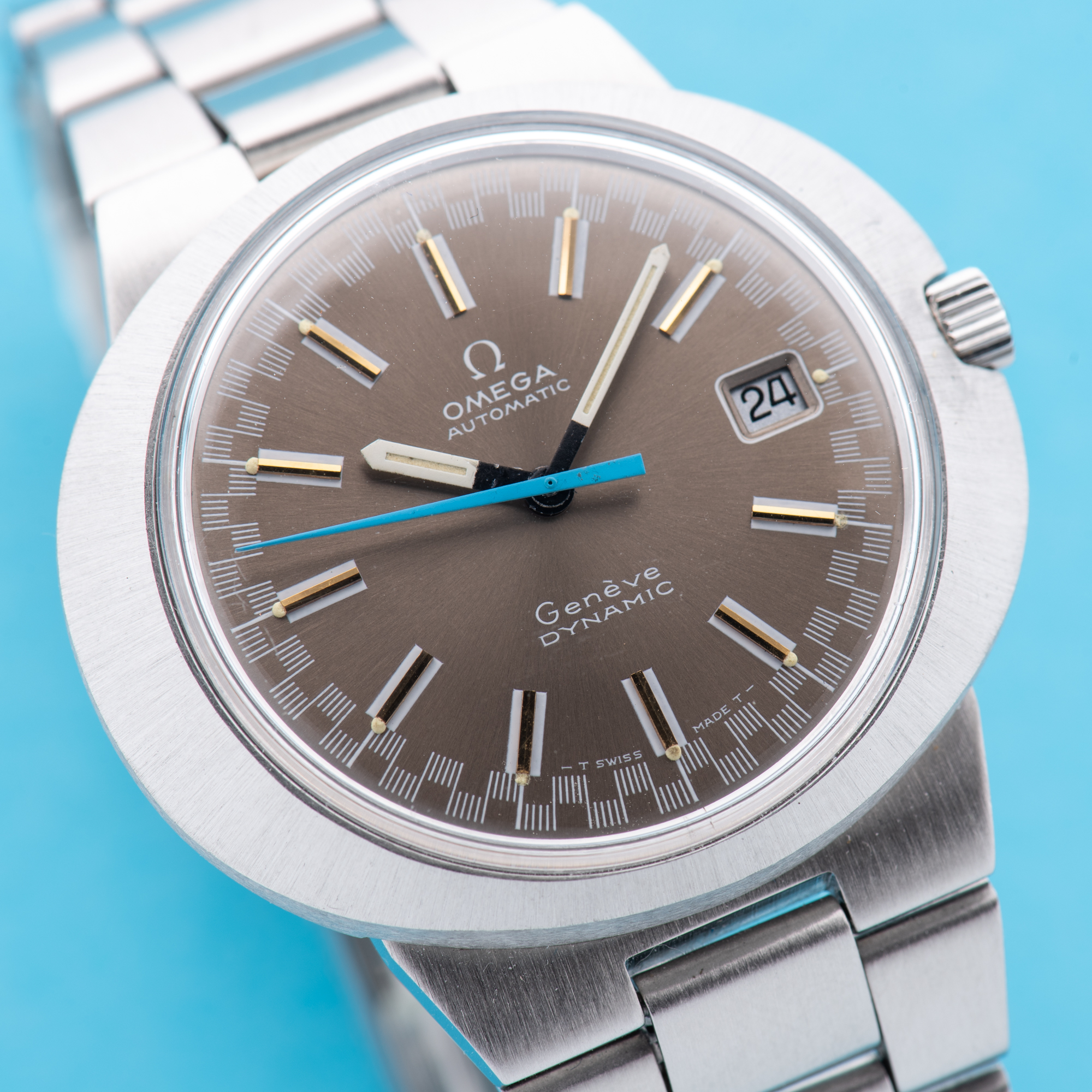 View of Omega Geneva Dynamic Automatic Racing Brown Dial Ref 166.039