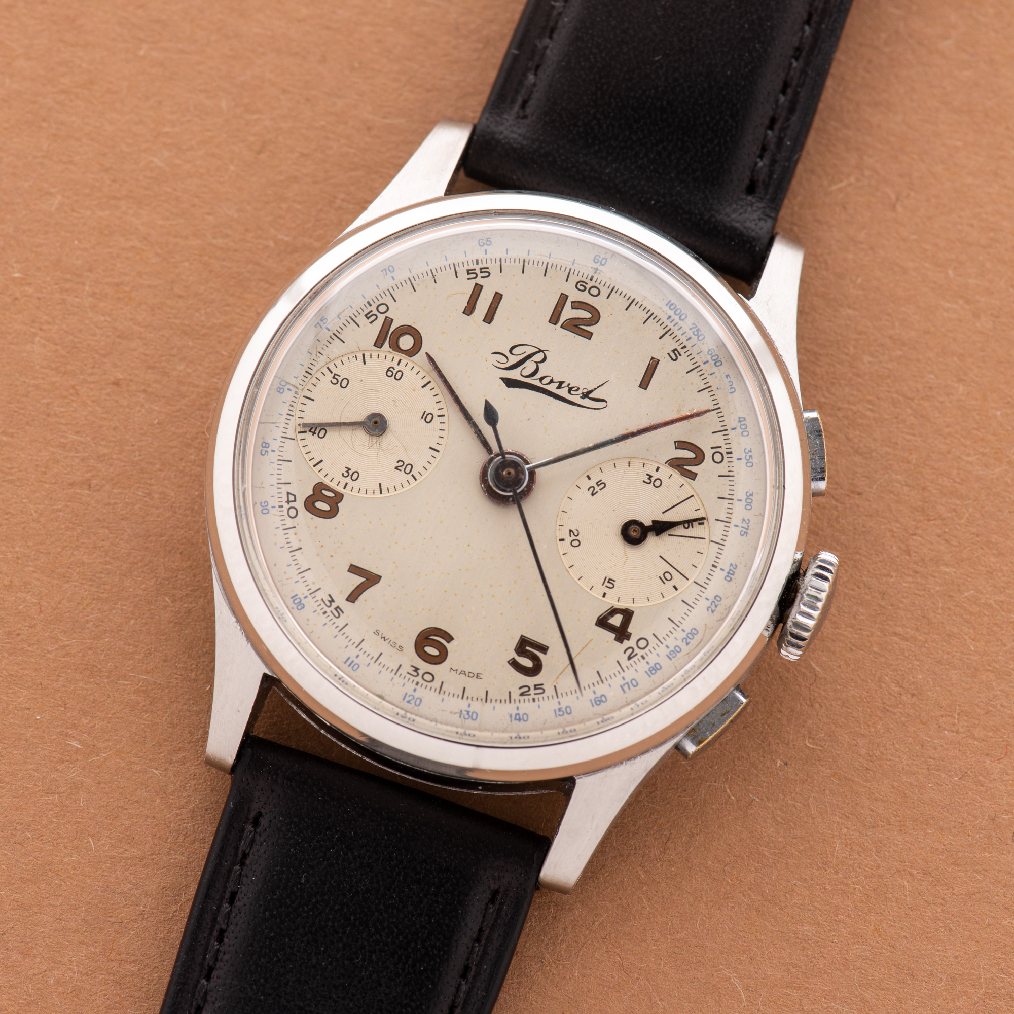 Zicht op Bovet Chronogaph 1940s Landeron 51