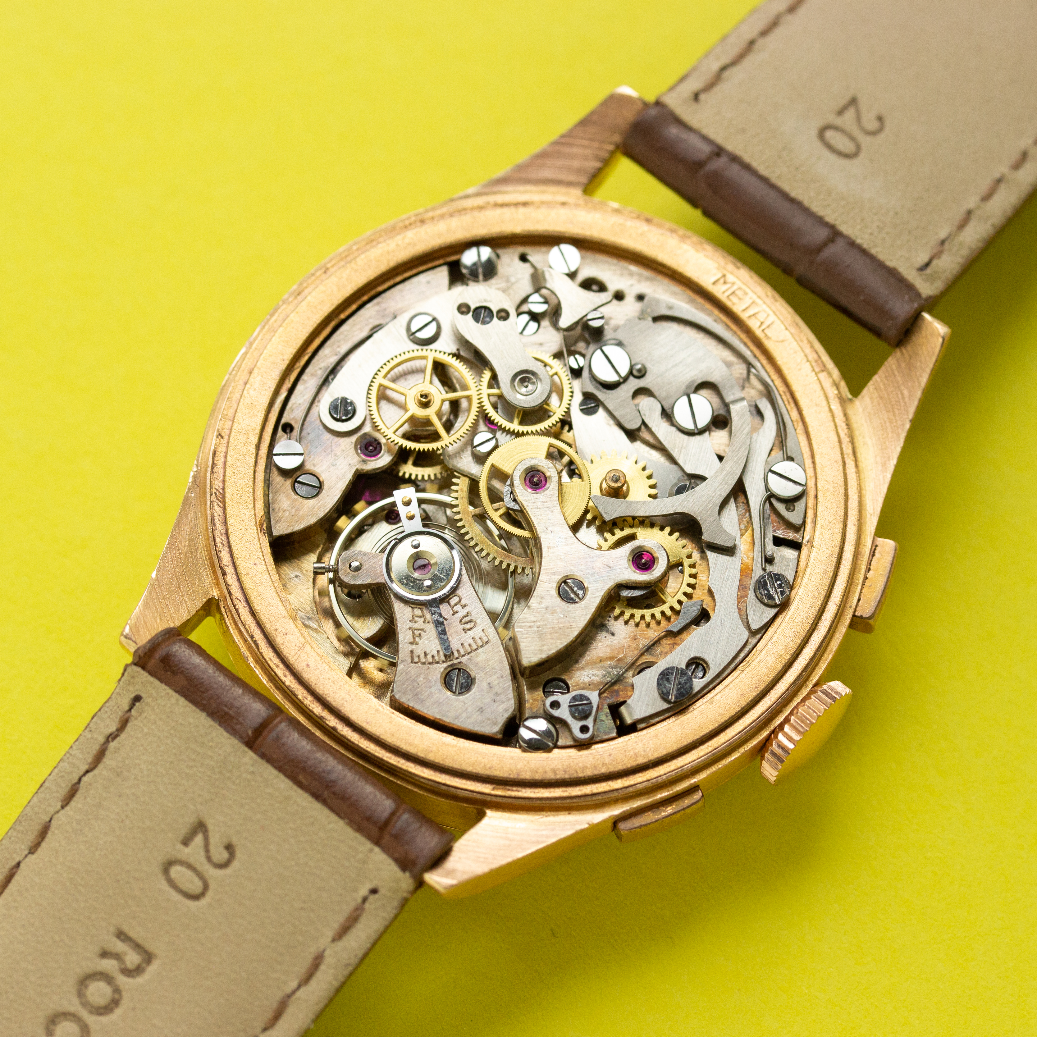 View of Chronograph Switzerland Oversize Copper Dial 18K Rosé Gold