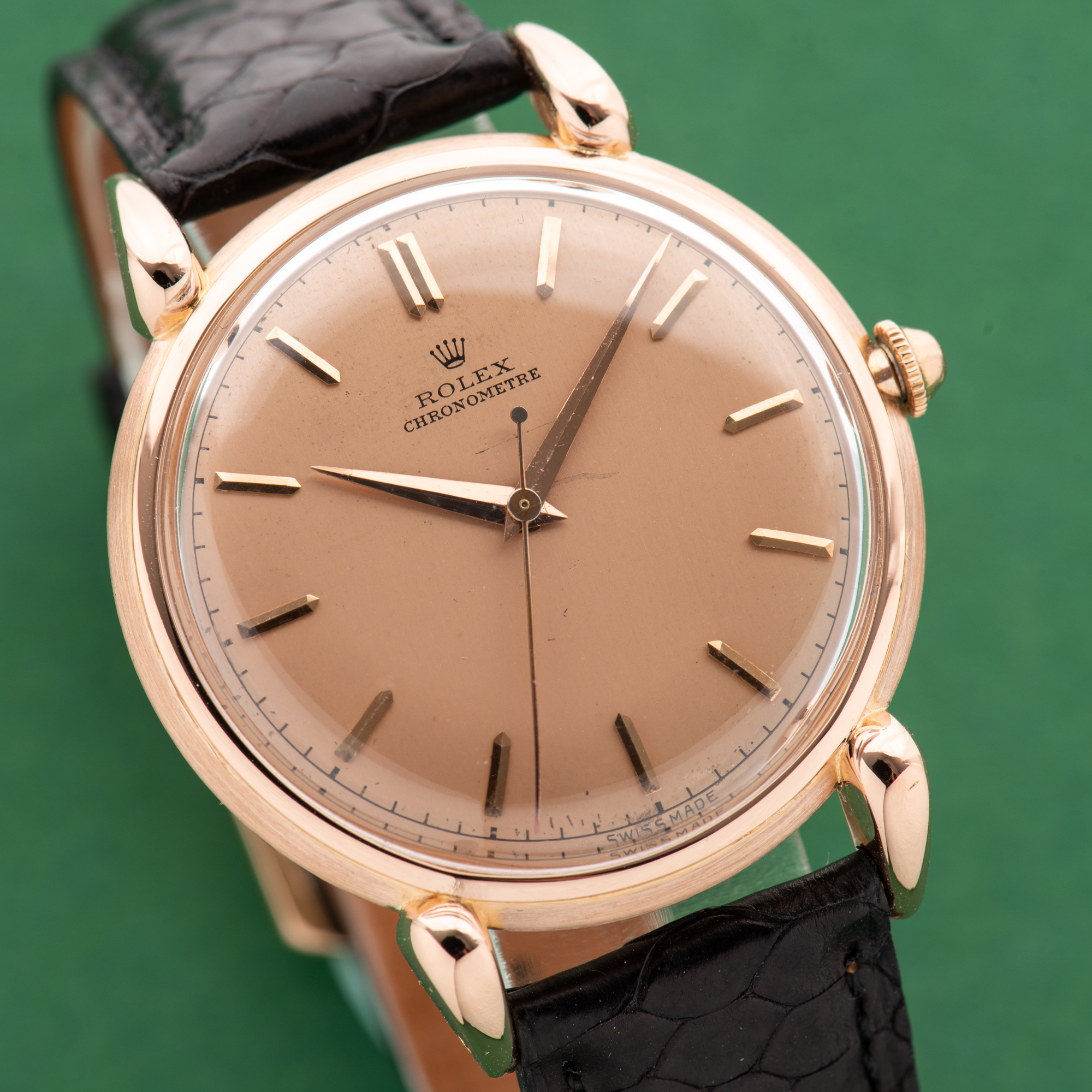 Zicht op Rolex Roze Chronometer op roze goud Rosé 18K Oversize Jumbo Teardrop Ref 4364