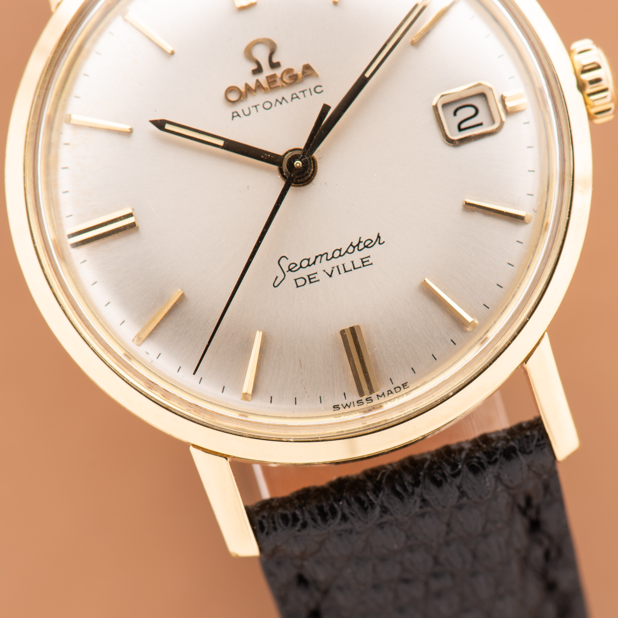 View of Omega Seamaster De Ville Date Automatic 18K Yellow Gold Ref 166,020 from 1962