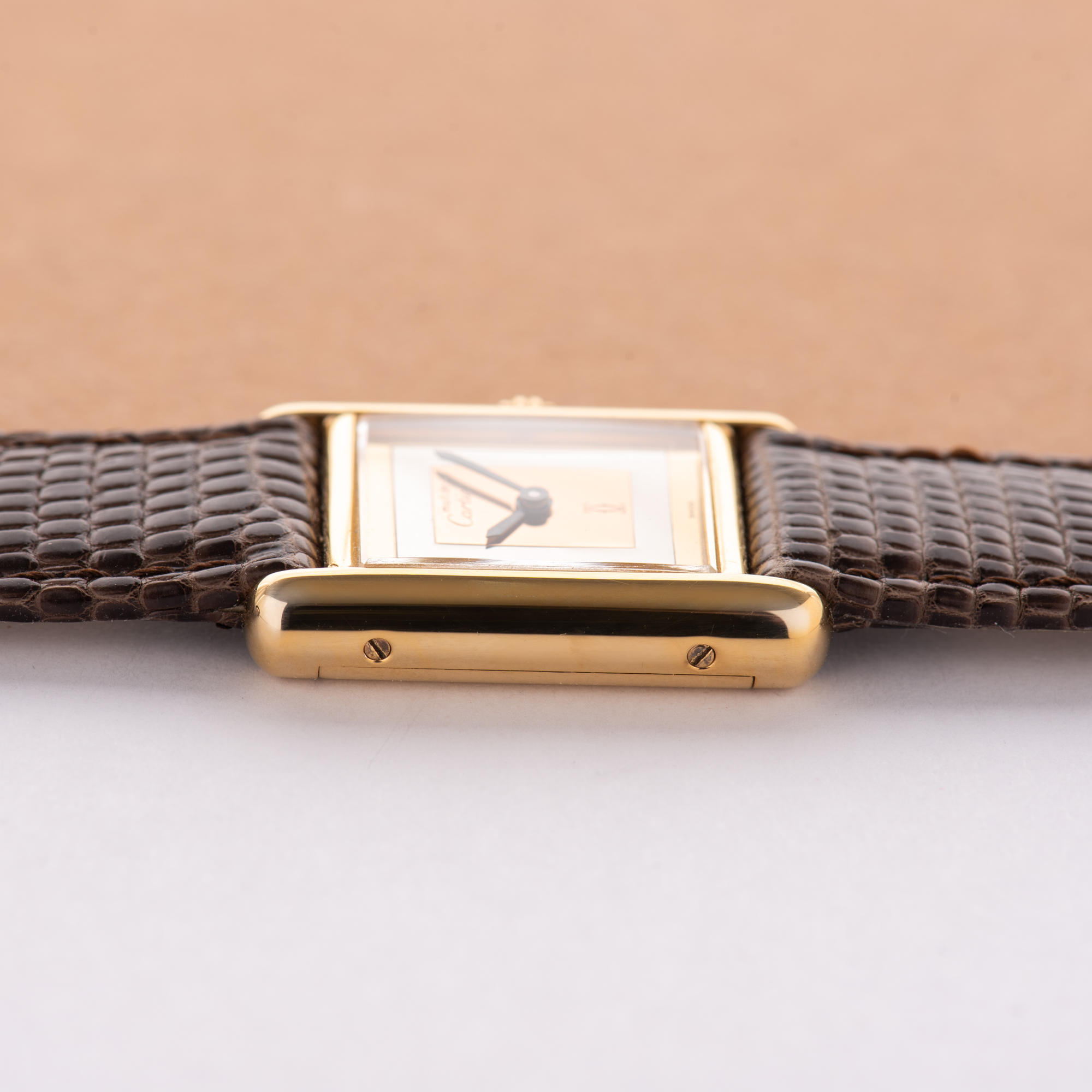 View of Cartier Must de Tank de Must Vermeil PM Trinity Dial