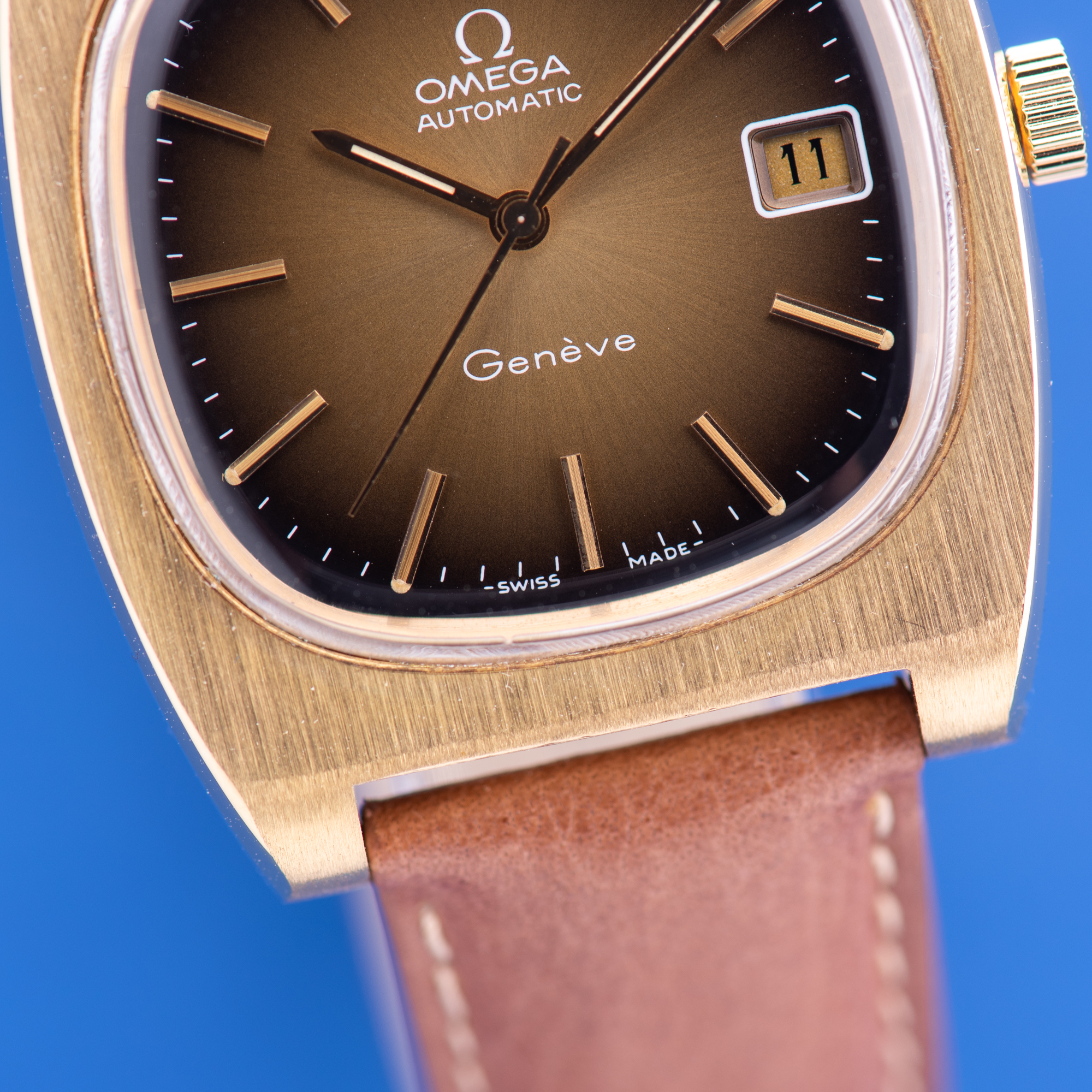 Vue de Omega Genève Automatic Date Brown Vignette From 1973 Réf 166.0190