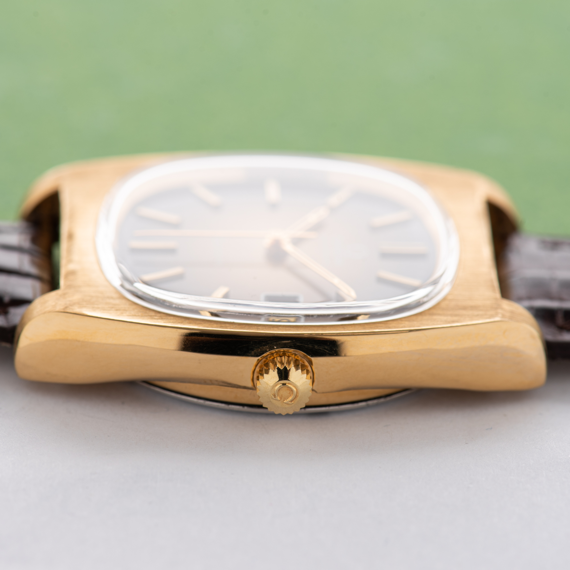 View of Omega Geneva Automatic Date Brown Vignette From 1974 Ref 166.0190