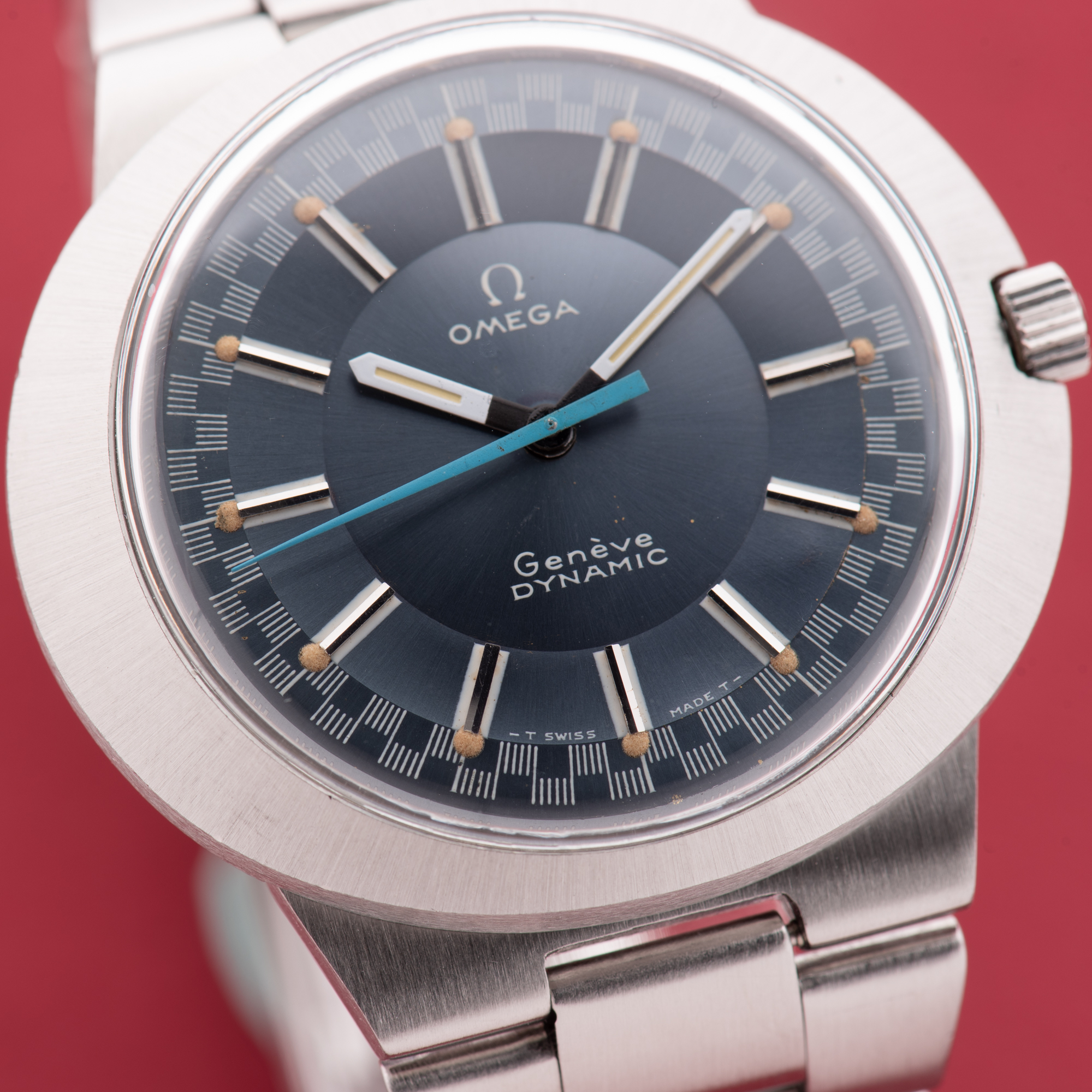 View of Omega Geneva Dynamic Racing Blue Dial Ref 135.333
