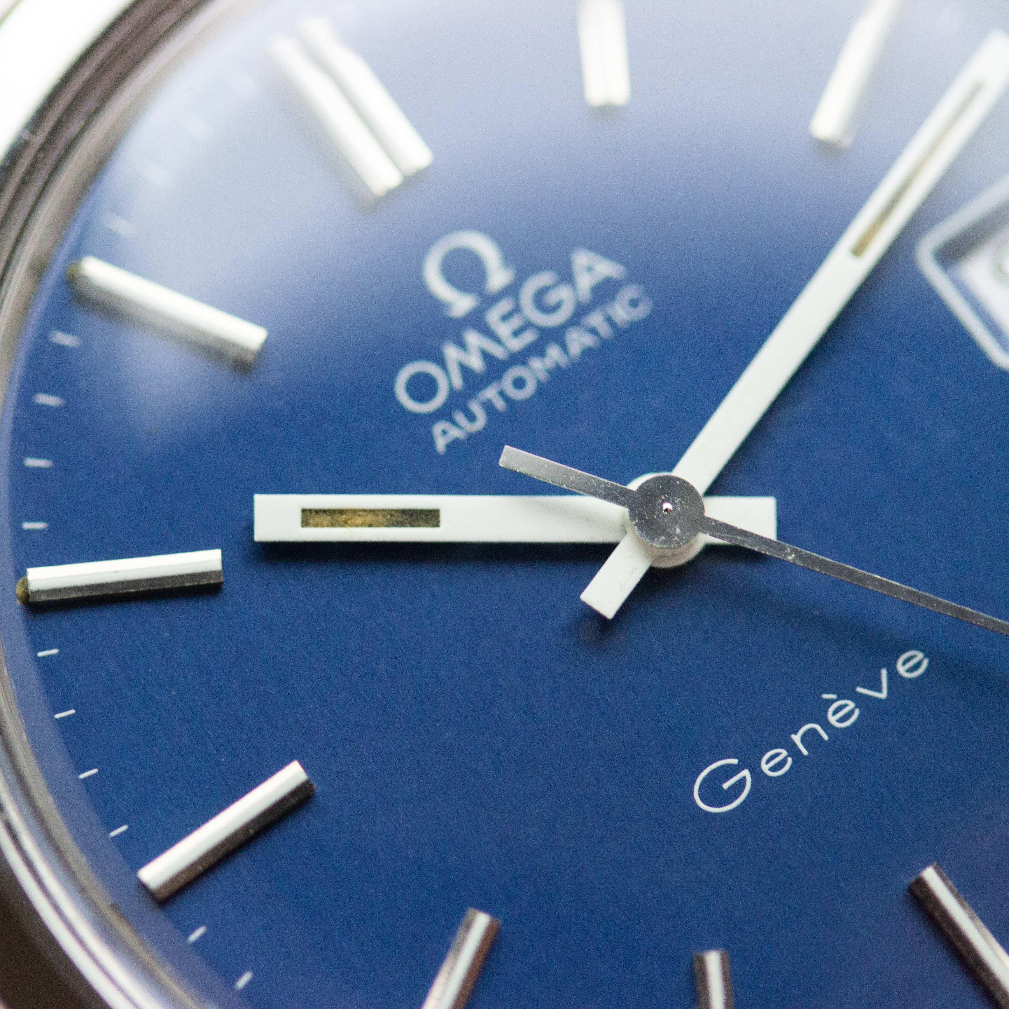 View of Omega Genève Automatic Date Blue Réf 366.0832 Year 1973