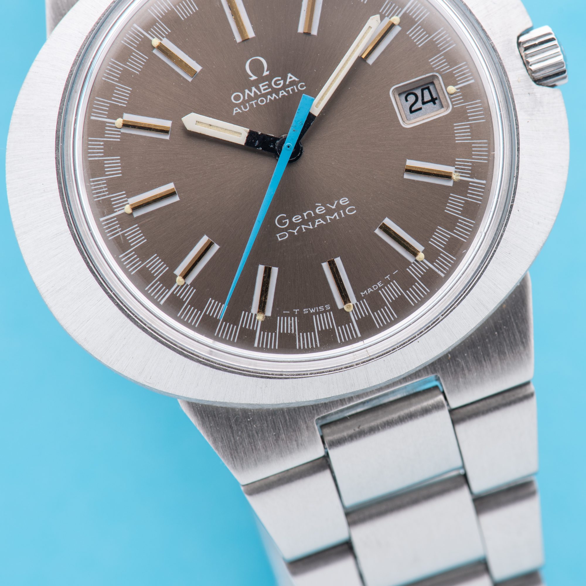 View of Omega Geneva Dynamic Automatic Racing Brown Dial Ref 166.039