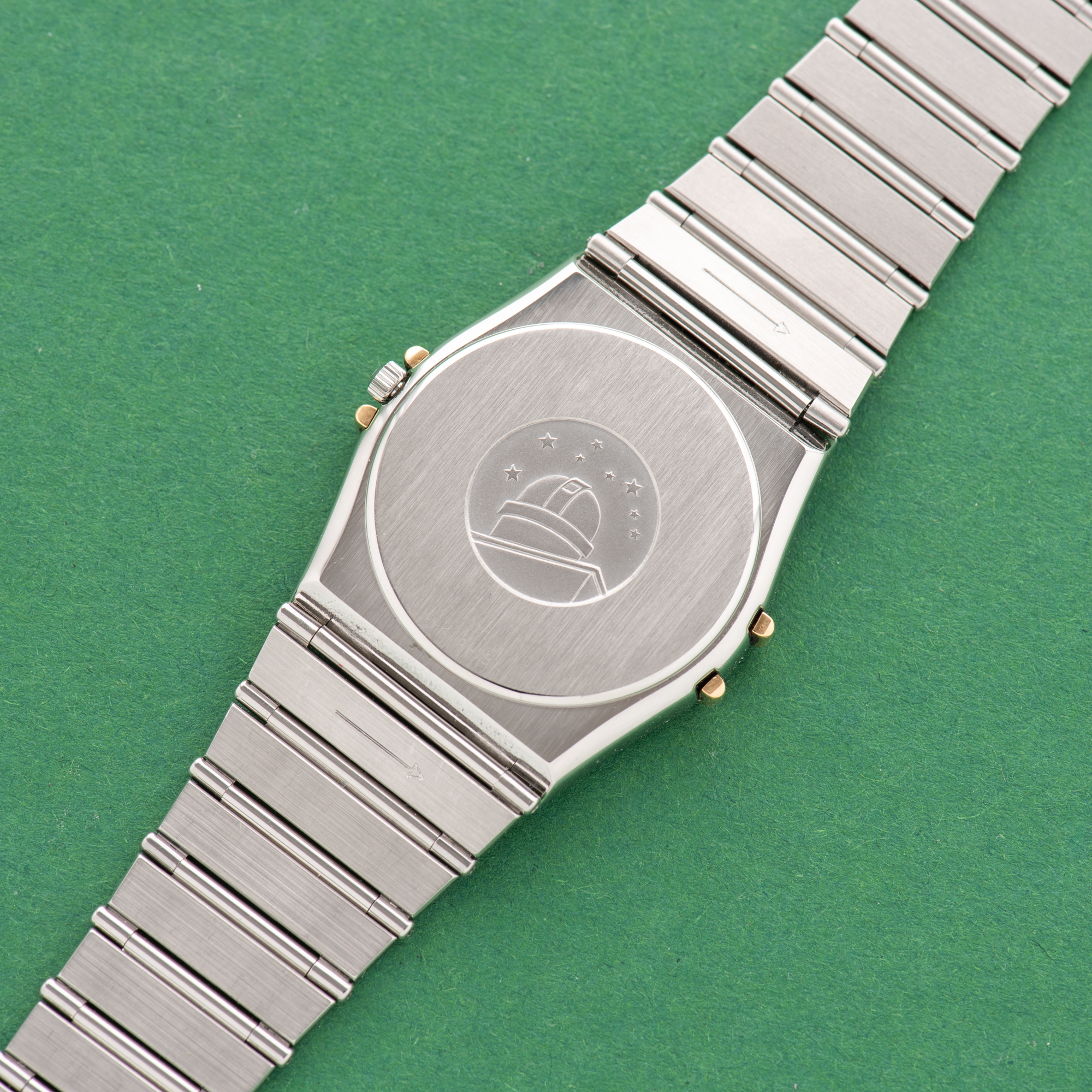 View of Omega Constellation 18K Gold Bezel Date From 1991 Ref 396.1080 Full set