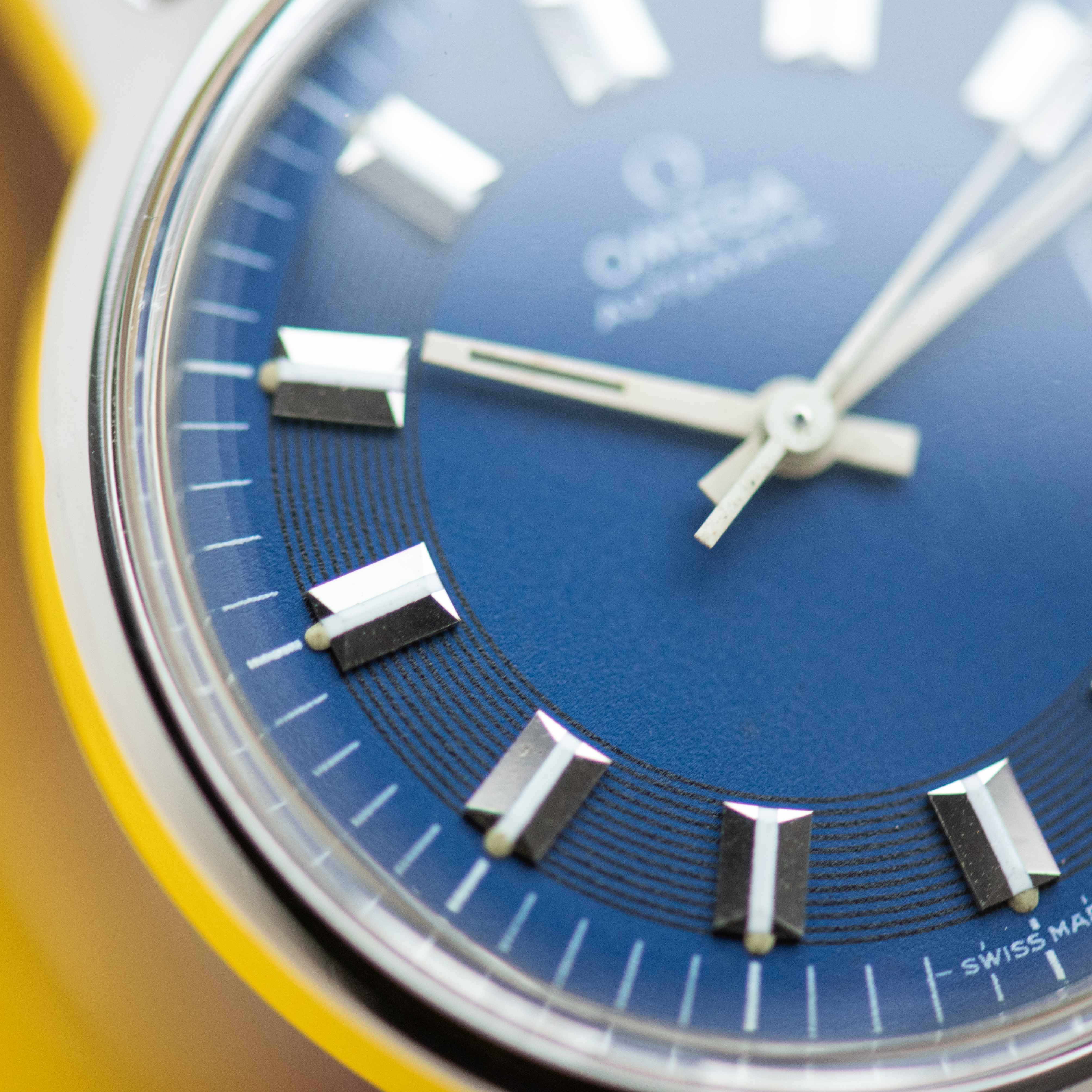 View of Omega Automatic Blue Rare Bullseye Dial Ref 166.0098
