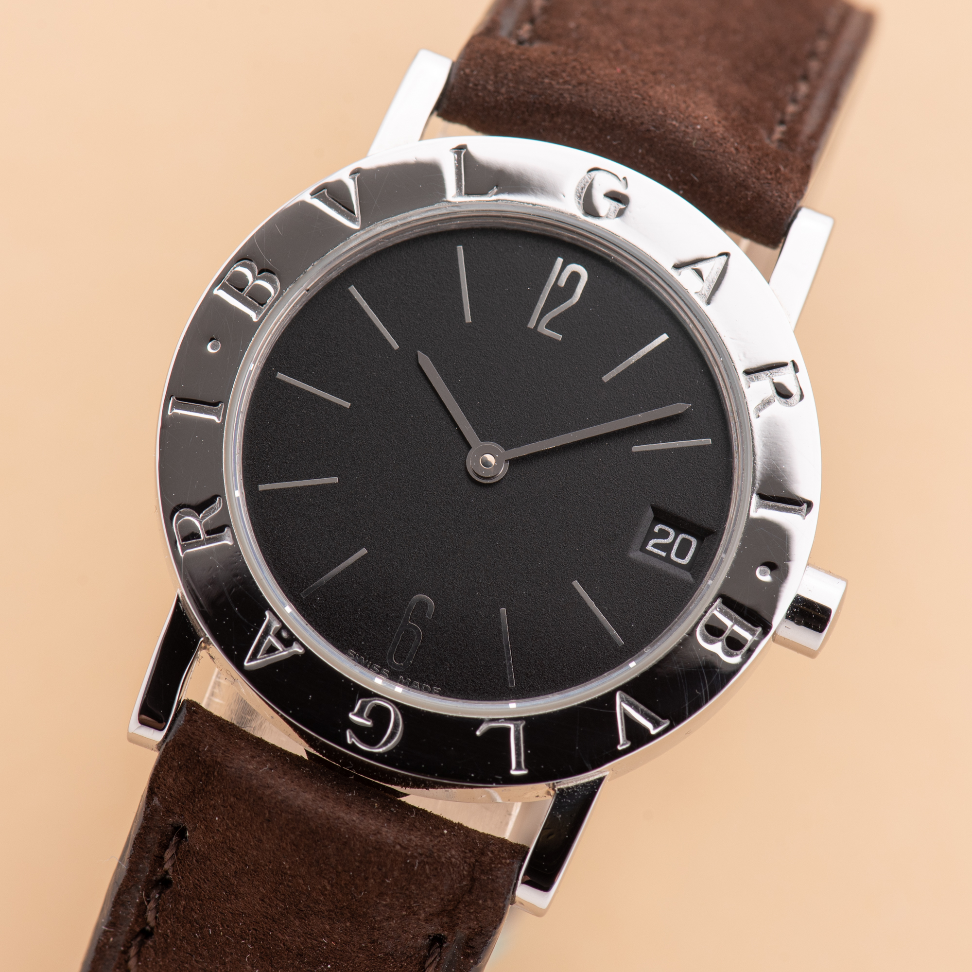 Vue de Bulgari Diagono Solotempo Date 30 Black Matte Dial Réf BB30SLD