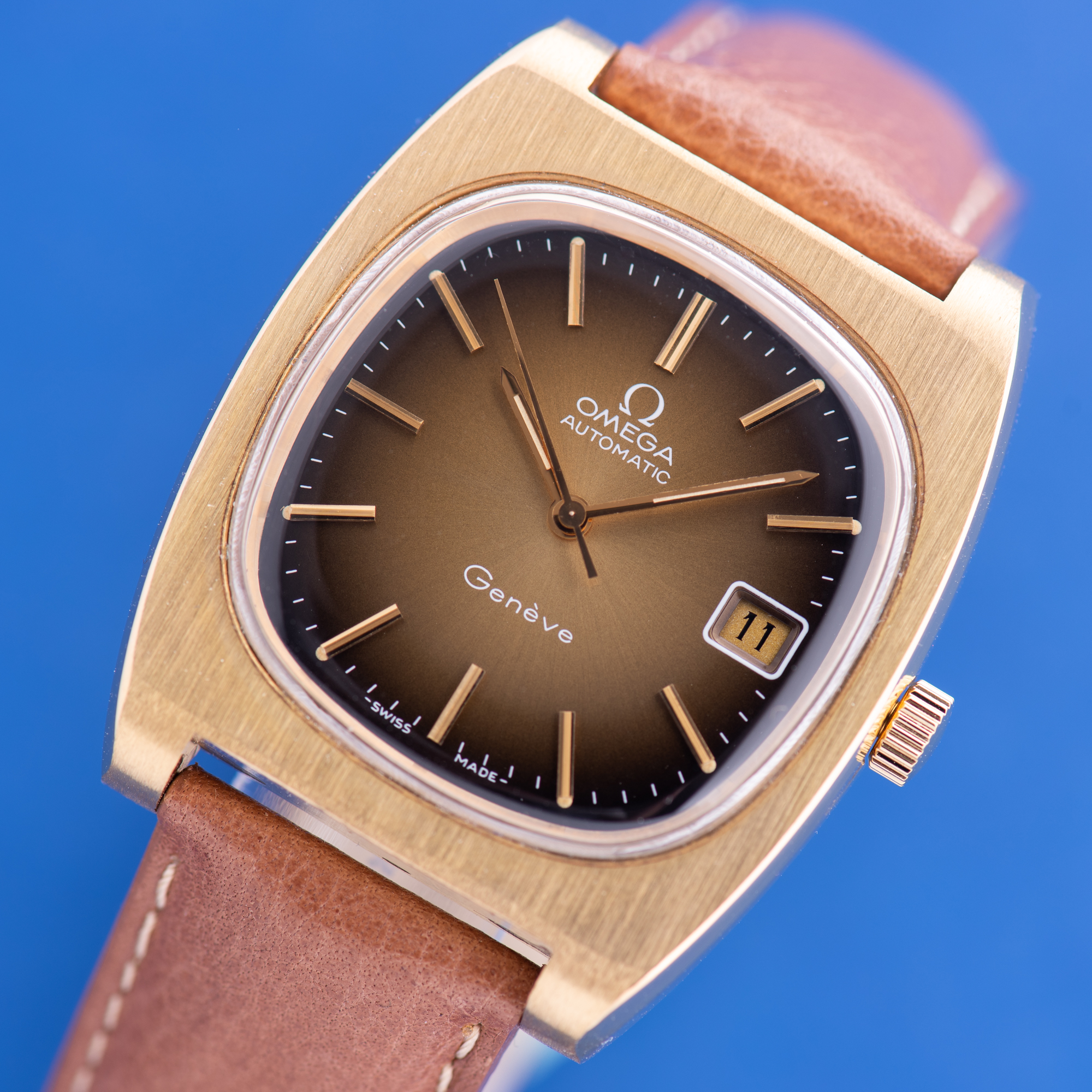 Vue de Omega Genève Automatic Date Brown Vignette From 1973 Réf 166.0190