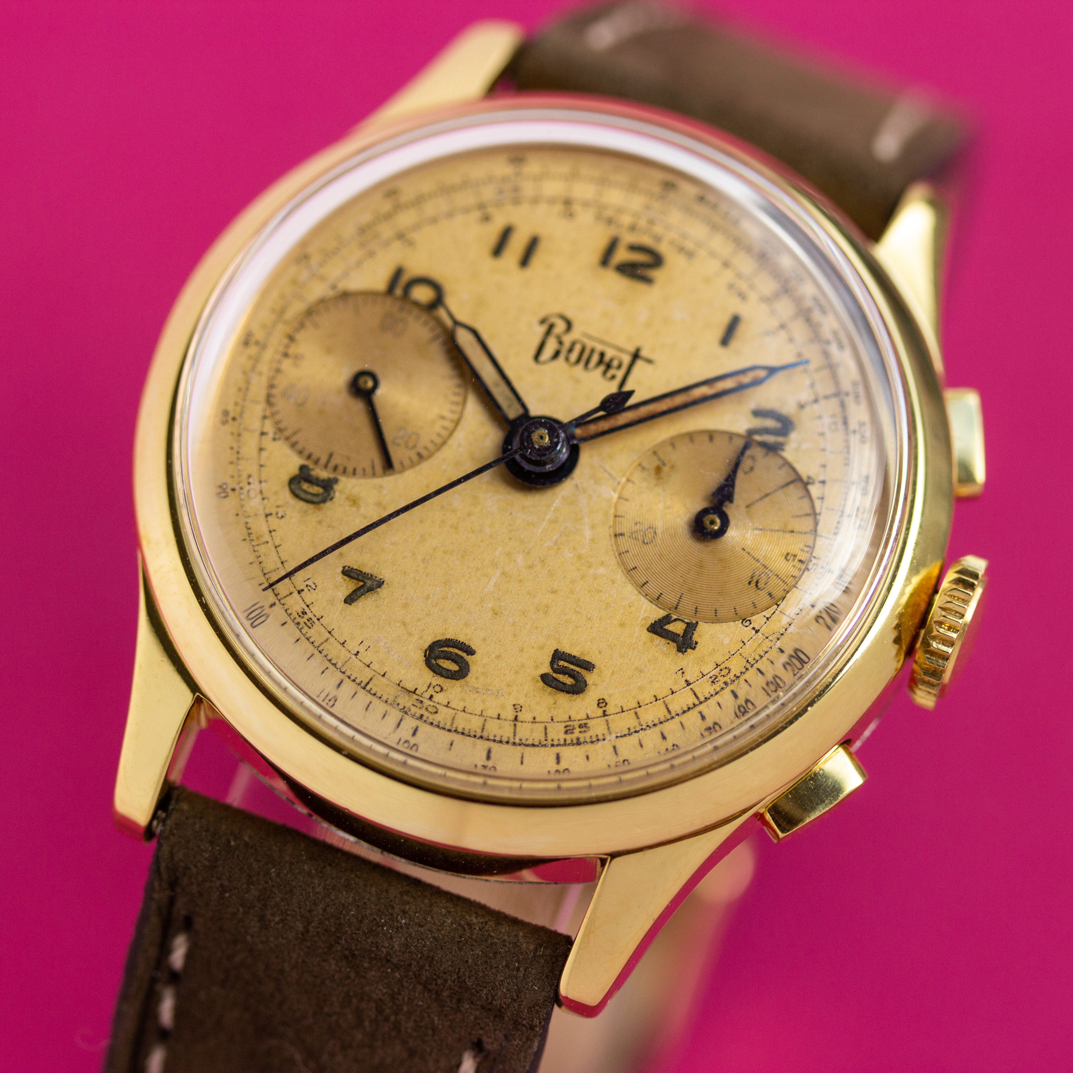 View of Bovet Chronograph Radium Dial Landeron 51