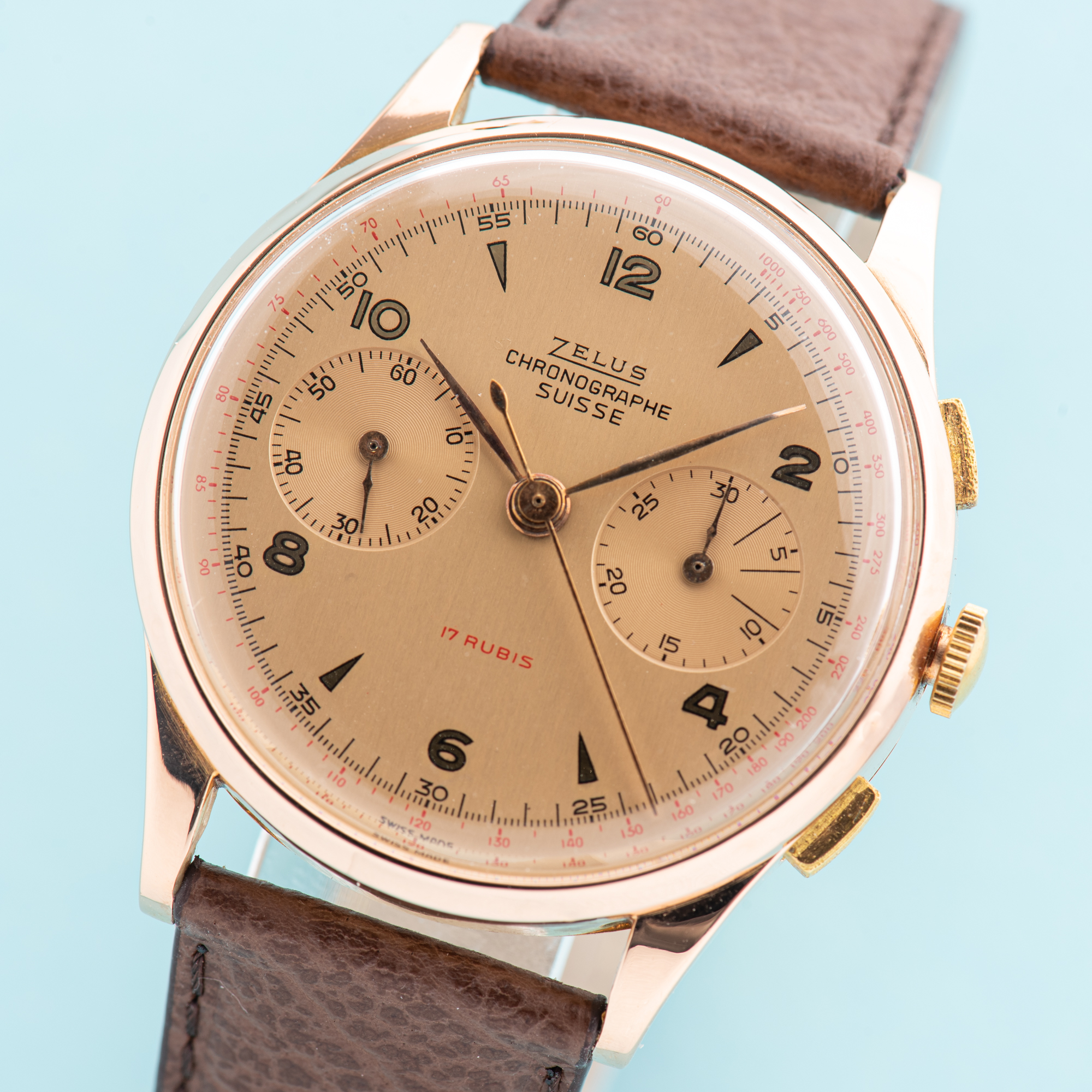View of Zelus Chronograph Switzerland 18K Rose Gold Oversize